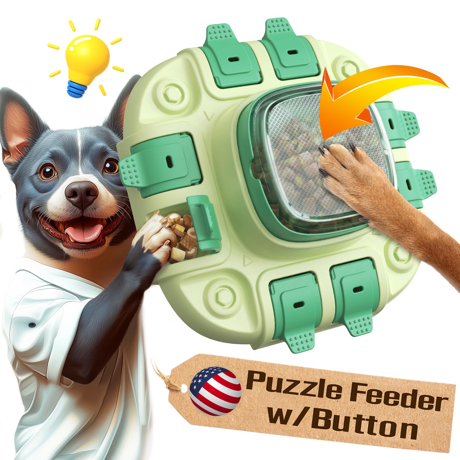 KADTC Dog Puzzle Toys Level 2 in 1 for Small/Medium/Large Dogs Slow Feeder with Button Boredom Busters Keep Them Busy Enrichment