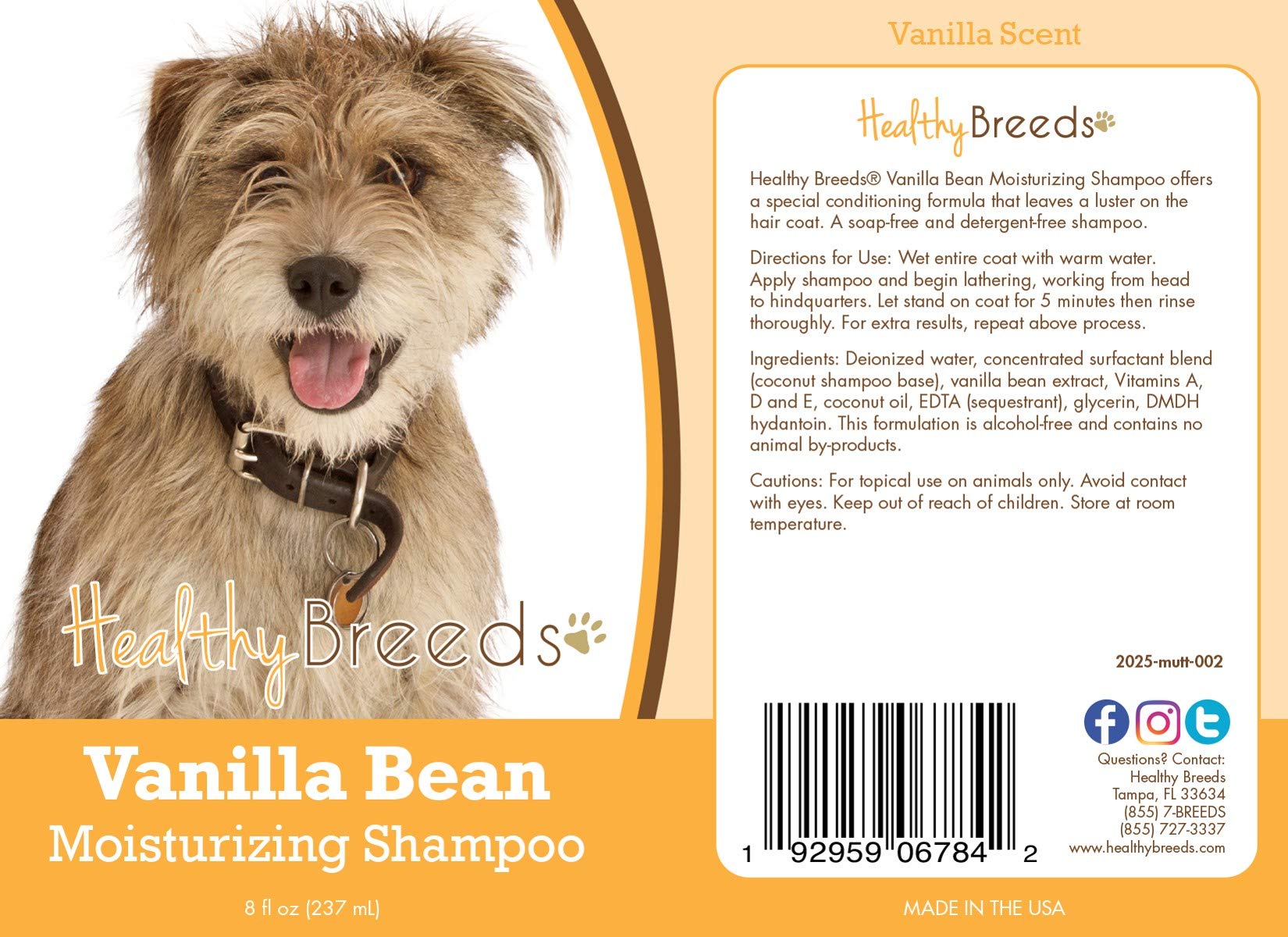 Healthy Breeds Mutt Vanilla Bean Moisturizing Shampoo + Conditioner - With Vitamins A, D, E + Coconut Oil - 8 Oz