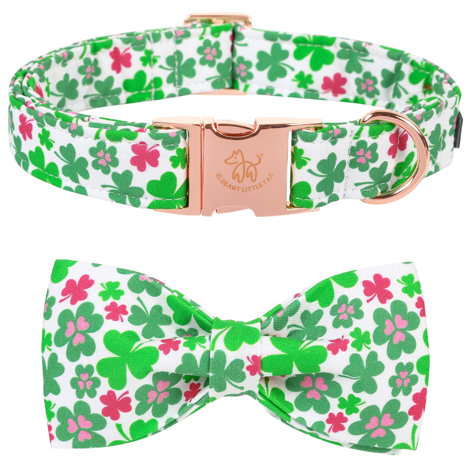 Elegant Little Tail Dog Collar With Bow, Lucky Clover Bow Tie Dog Collar, Cute Dog Bowtie Pet Gift Dog Collar For Small Dogs