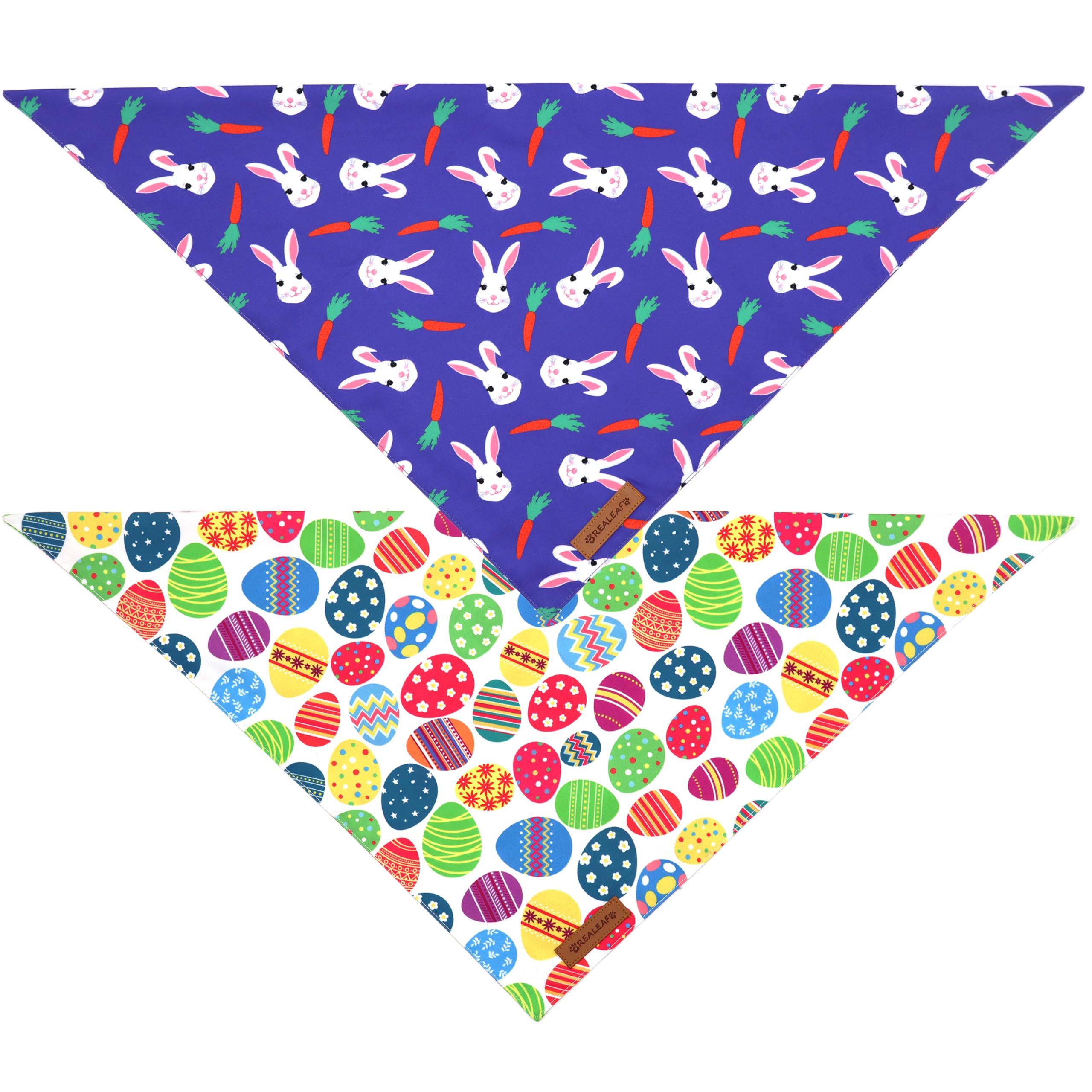 Realeaf Easter Dog Bandanas 2 Pack, Triangle Reversible Pet Scarf For Boy And Girl, Premium Durable Fabric, Holiday Bandana For