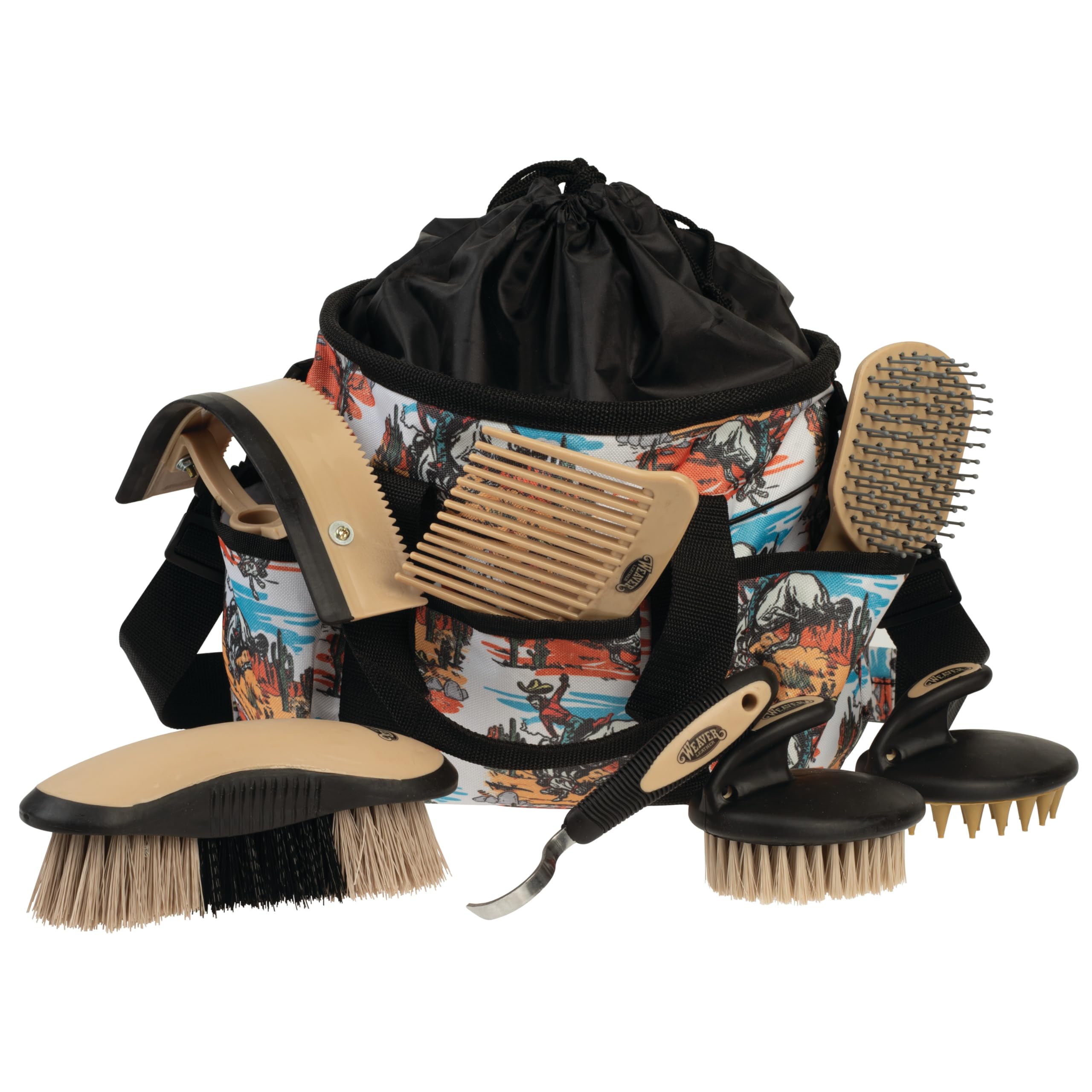 Weaver Leather Horse Grooming Kit, 7-piece Brush Set with Organizer Tote Bag, Equine Care, Horse Track Room Equipment, Grooming 