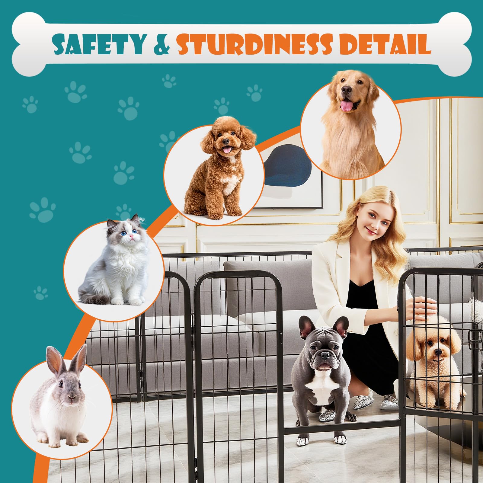 OLIXIS Dog Playpen 16 Panels 32 inch Dog Pen Indoor Heavy Duty Puppy Exercise Pen Metal Pet Fence for RV Camping Yard Garden