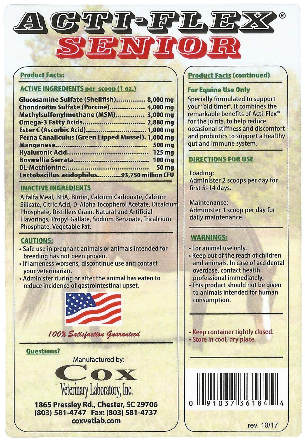 Cox Veterinary Laboratory, Inc. Acti-Flex Senior Joint and Weight Gain Horse Supplement - 6 Pound Refill