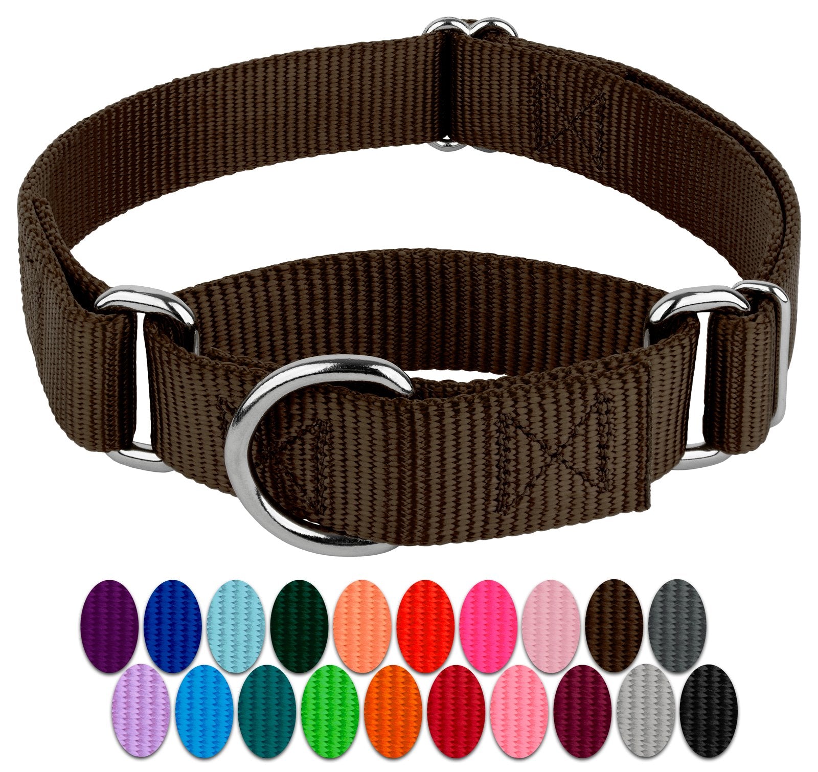 Country Brook Petz - Brown Martingale Heavy Duty Nylon Dog Collar - 21 Vibrant Color Options (3/4 Inch Width, Small)