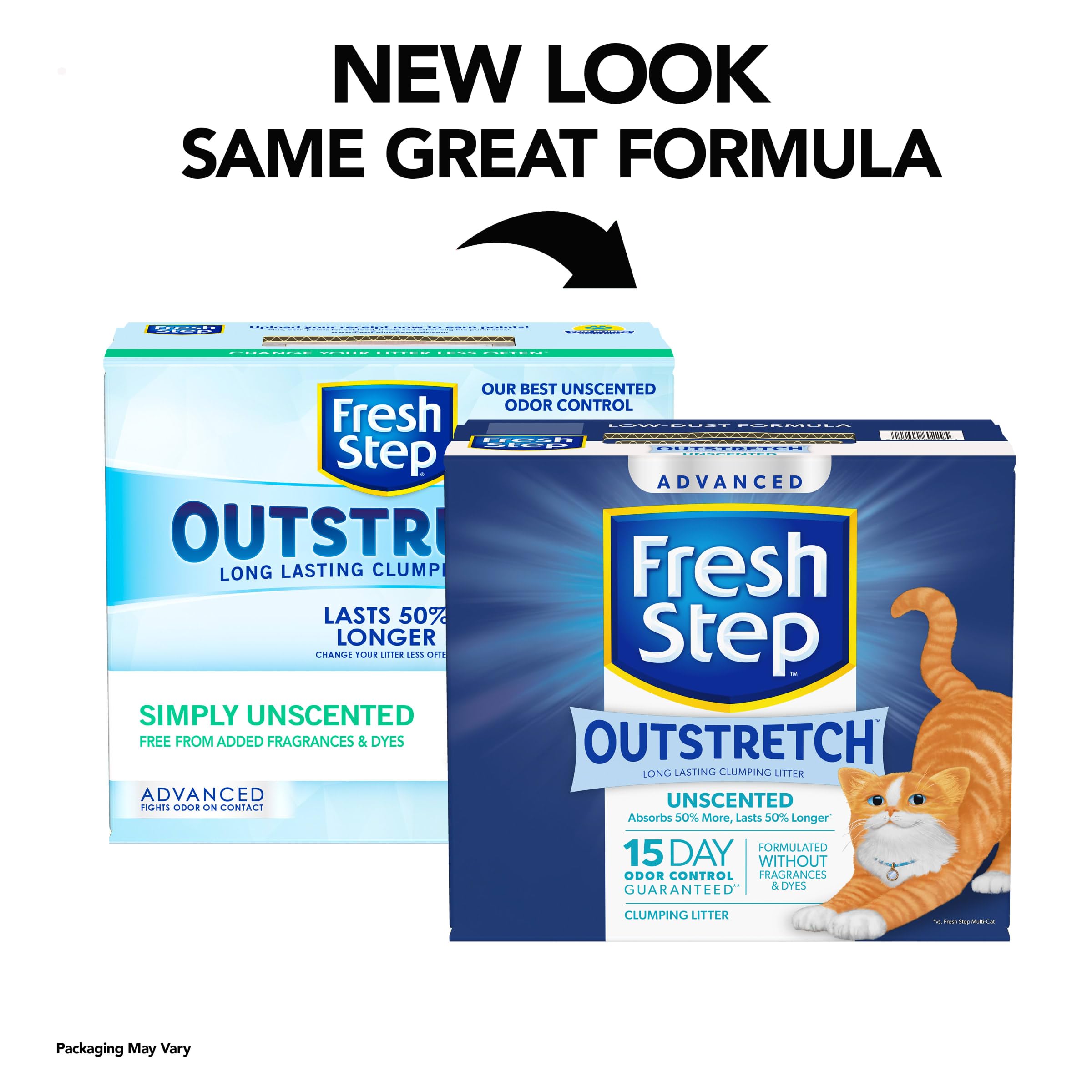 Fresh Step Outstretch Advanced Long Lasting Clumping Litter Simply Unscented, Activated Charcoal Litter Lasts 50% Longer, 32 Lbs