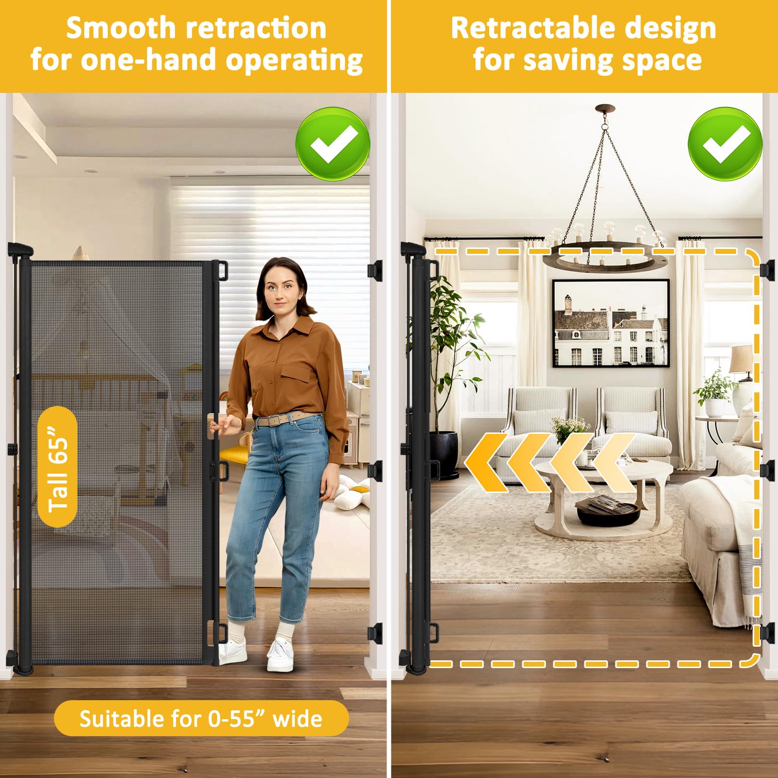 65    Extra Tall Dog Gates for Doorways 55    Wide Retractable Baby Gates for Dogs Mesh Baby Gate Retractable Dog Gate Outdoor G