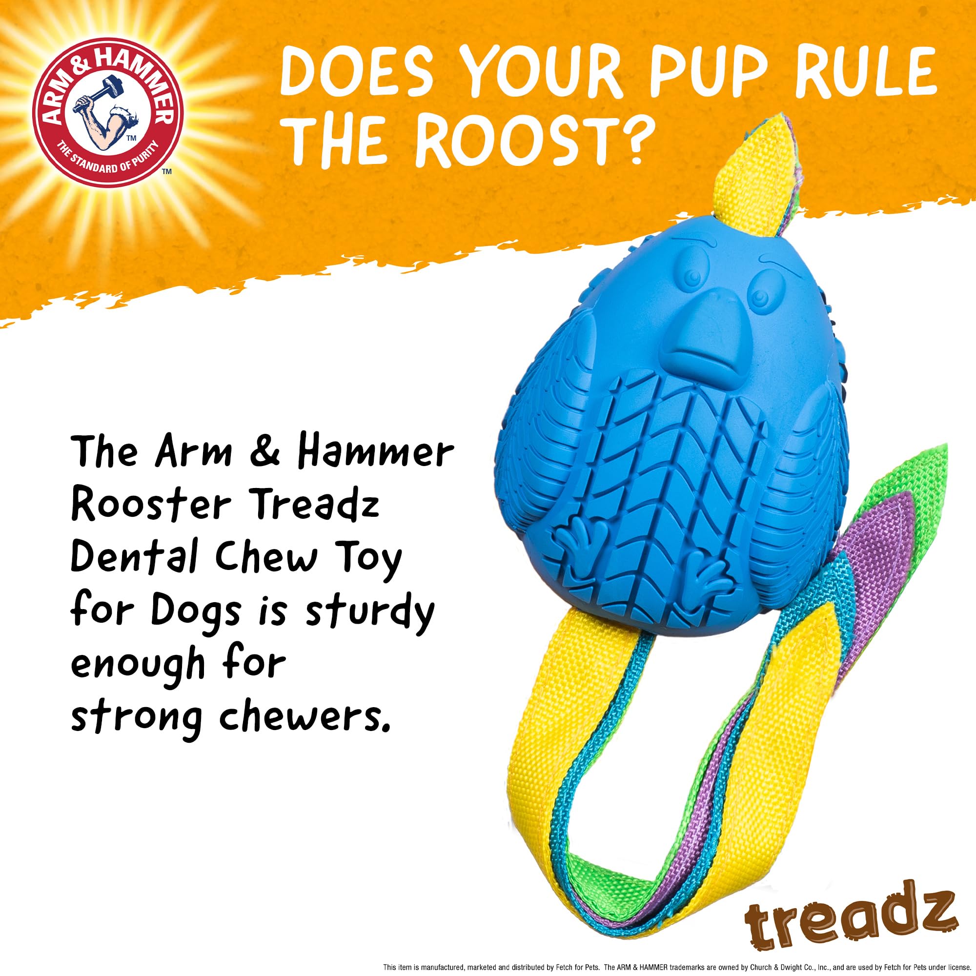 Arm & Hammer For Pets Super Treadz Large Rooster Dental Chew Toy For Dogs Dog Dental Toys Help Reduce Plaque & Tartar Buildup Wi