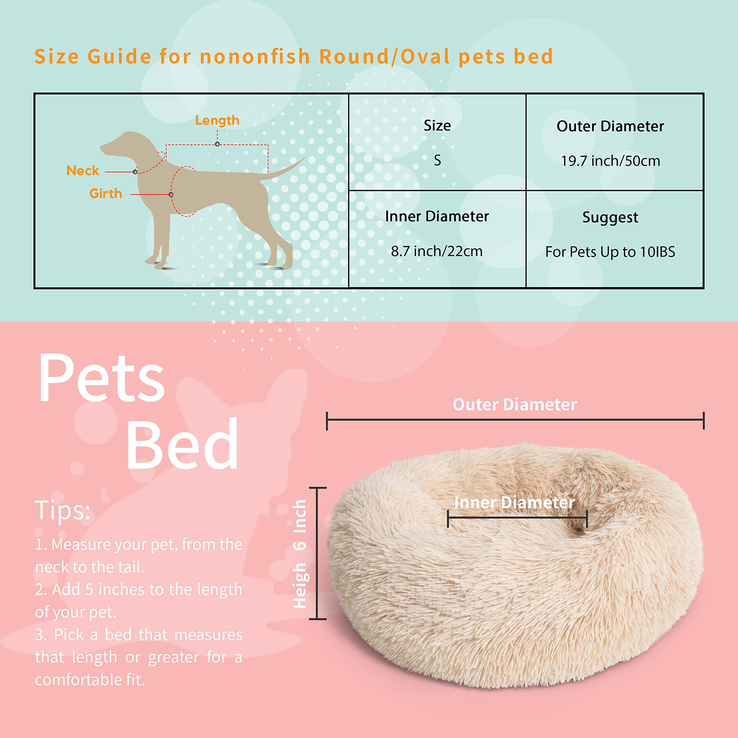 Calmingbedforsmallmediumlargedogsanti-Anxietypuppy Machinewashablewarmingcozysoftpetroundbedfitsupto10-100Lbs (Small (Pack Of 1)