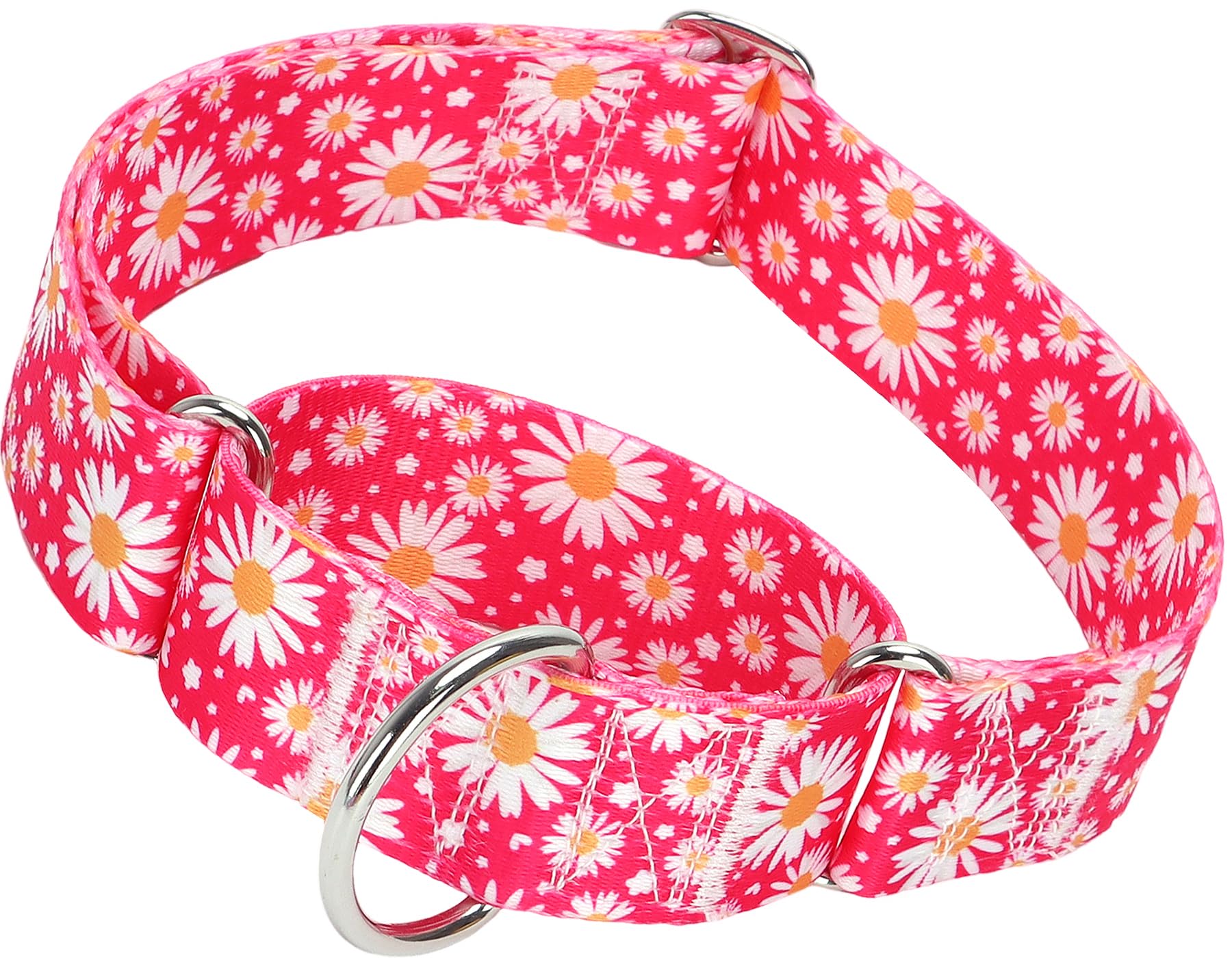 Martingale Dog Collar For Large/X-Large Dogs - Heavy Duty 1.5'' Military Grade Nylon Collar With Red Daisy Floral Design, No-Sli