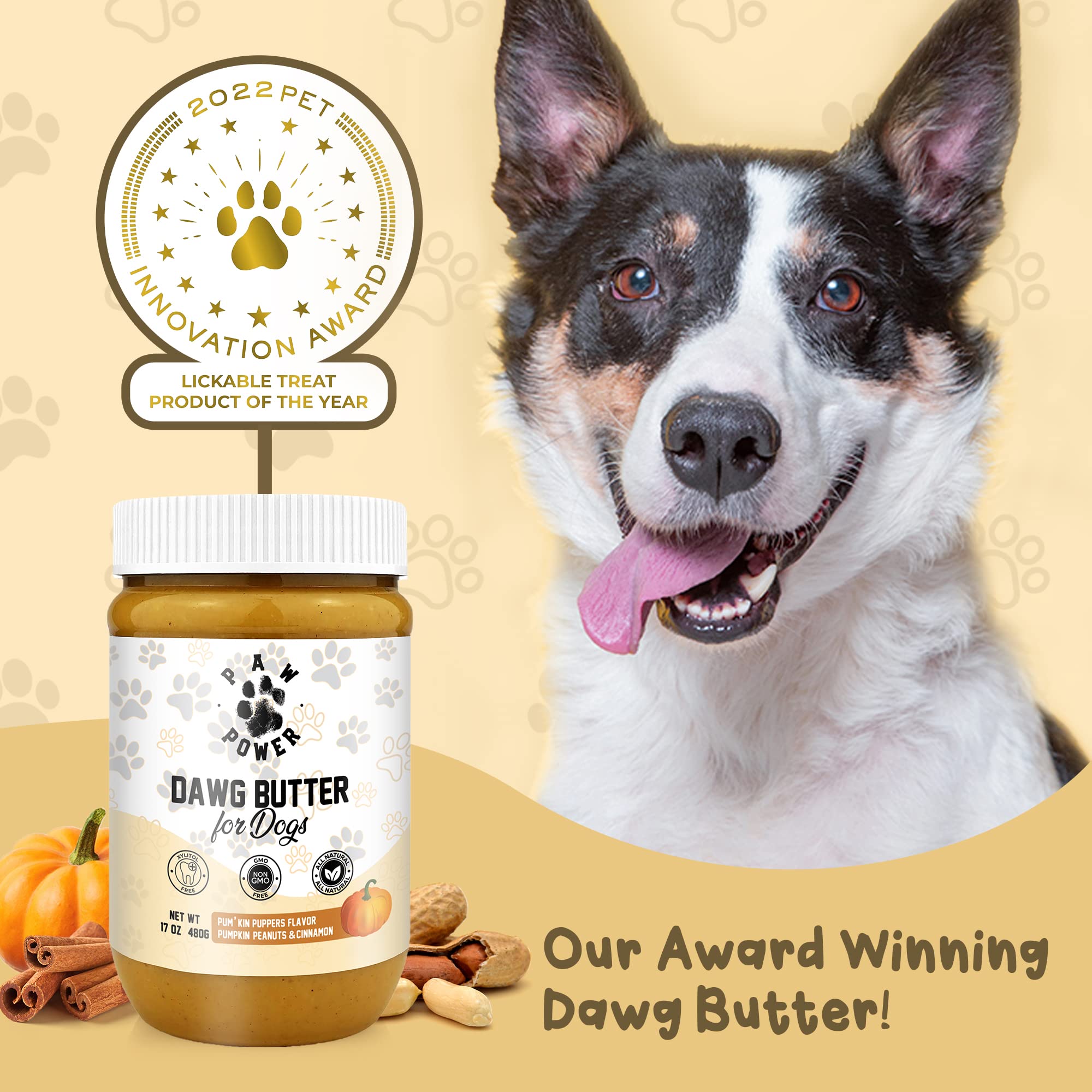 Paw Power Nutrition Paw Power, Dawg Butter, 100 Natural Dog Peanut Healthy Treats, Pill Pocket, Made in USA (17 oz Jar) (Pumkin