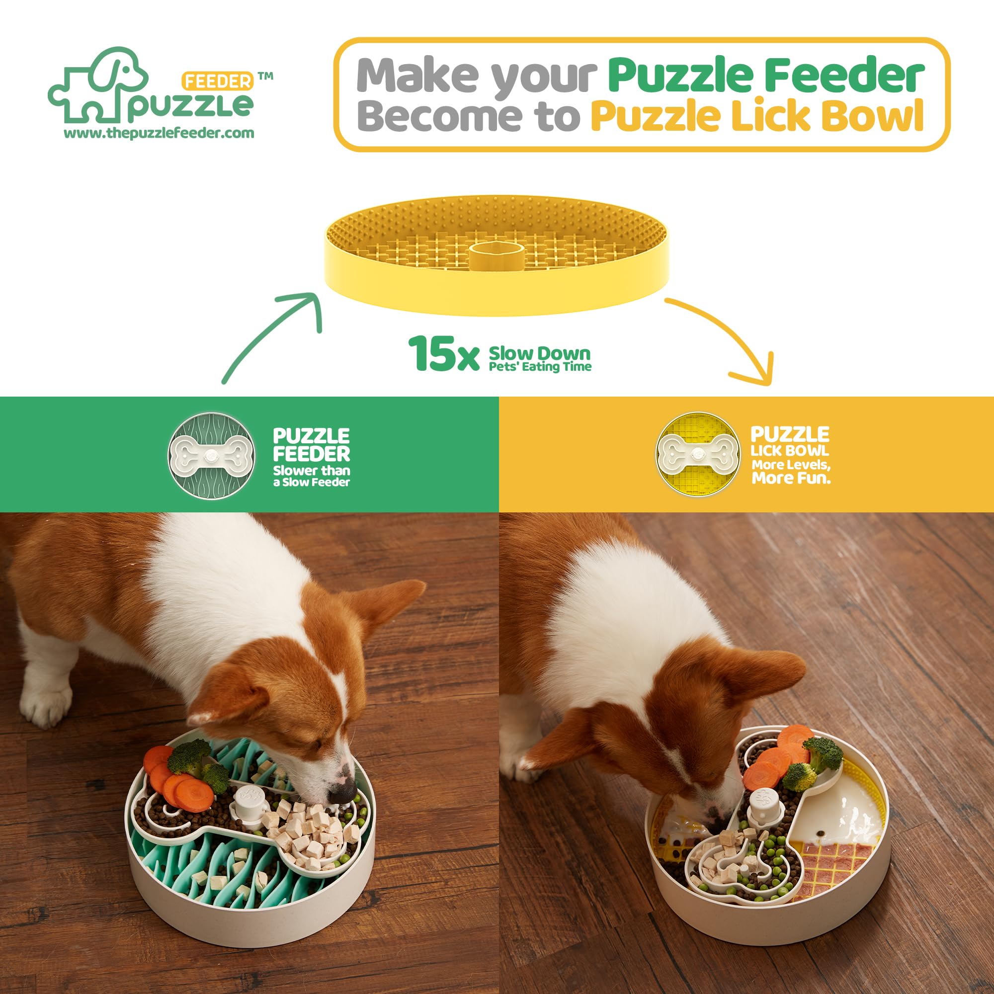 Puzzle Feeder Insert, Transform Your Dog'S Bowl To Slow Feeder, 6 Cup 9.8 Inch Yellow