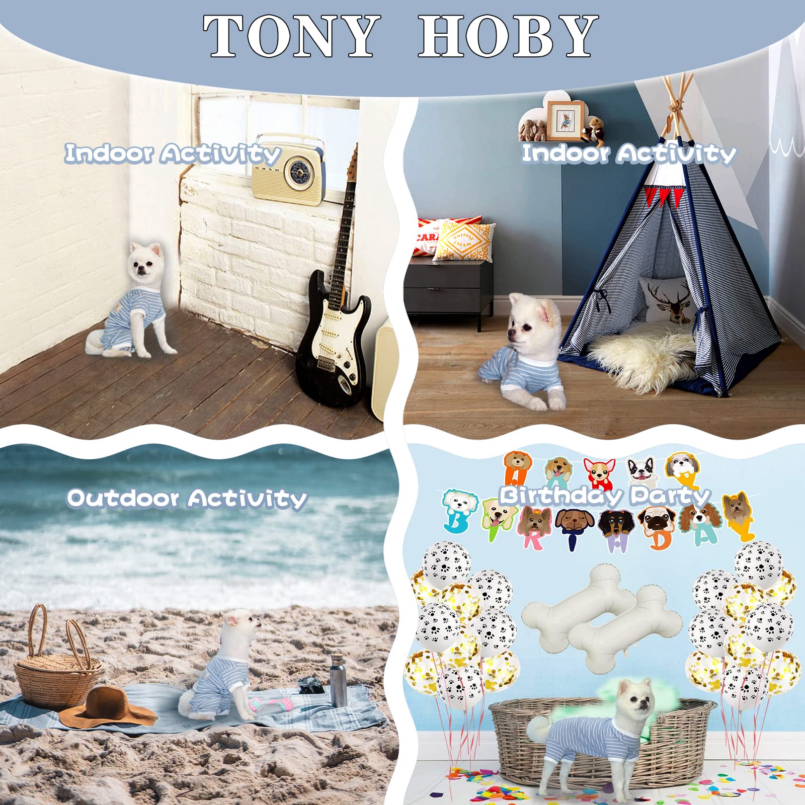 Tony Hoby Female/Male Pet Dog Pajamas Stripes 4 Legged Dog Pjs Jumpsuit Soft Cotton Dog Clothes (Xl,Blue+White-Girls)