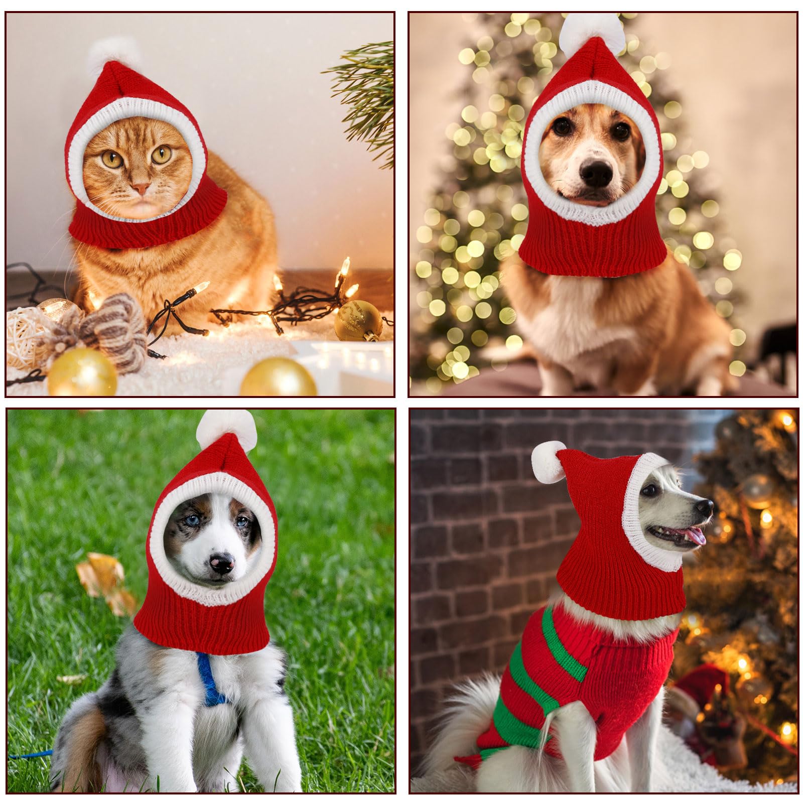 Christmas Pet Hat - Red Knitted Cat Santa Dog Hat, Warm Winter Neck Ear Warmer Headband Protector Costume Headwear for Pet Outfi
