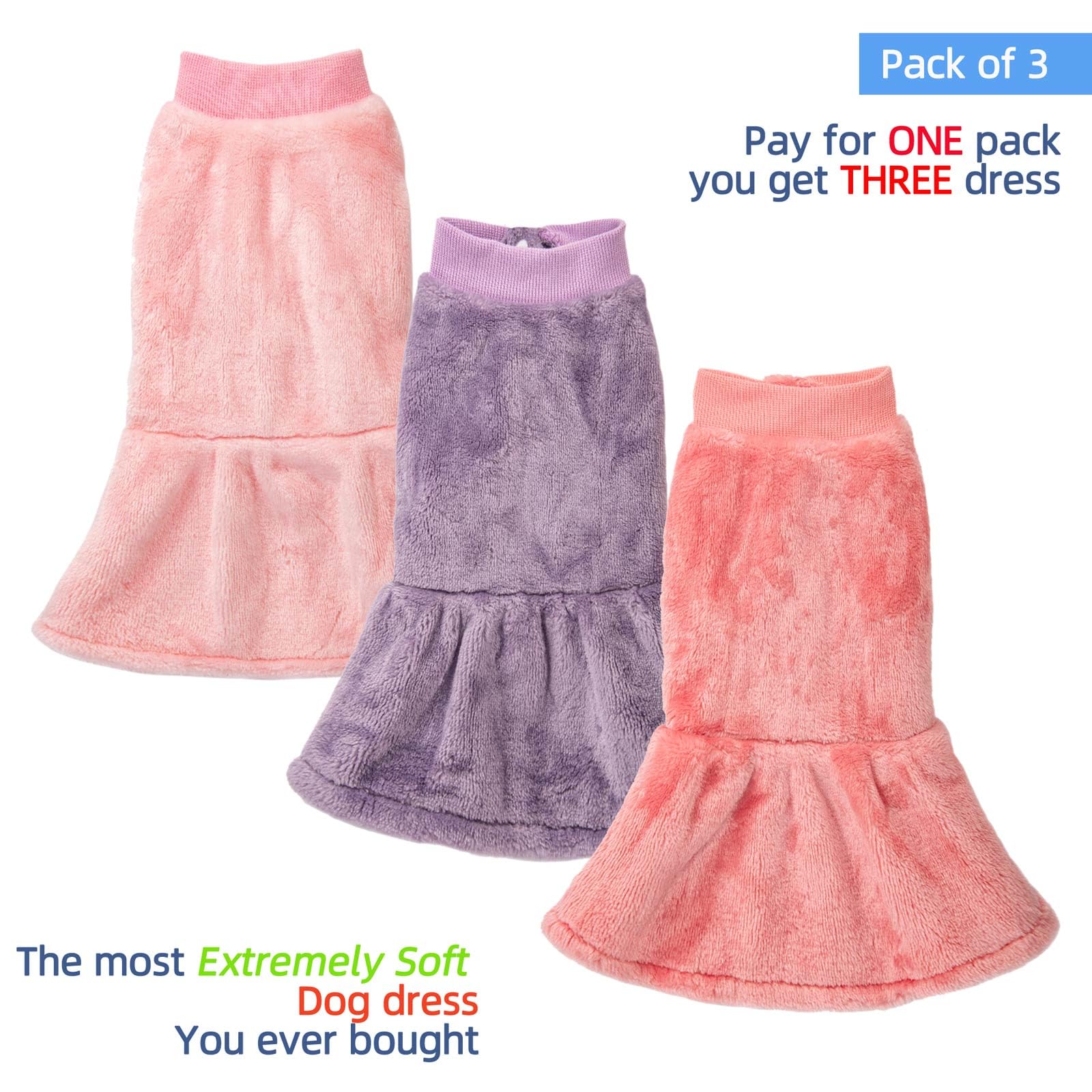 Fabricastle 3-Pack Winter Dog Sweater Dresses Xxs Xs For Small Female Dogs & Cats- Ultra-Soft Warm Puppy Coats | Stylish Dog Dre