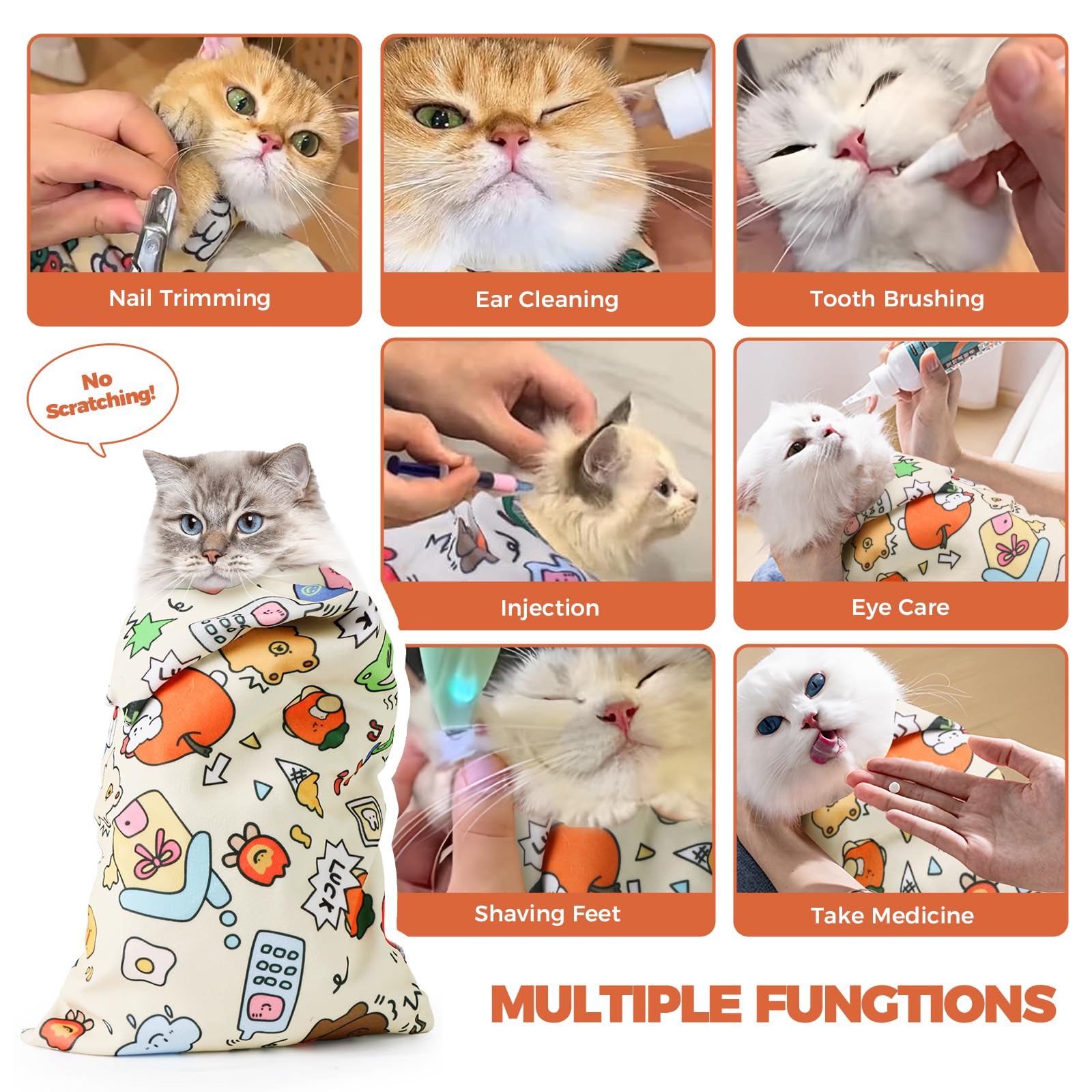 Jourcraf Cat Grooming Wrap, Cat Grooming Supplies For Cutting Nails, Cat Restraint For Nail Clipping To Anti-Scratch/Runaway/Bit