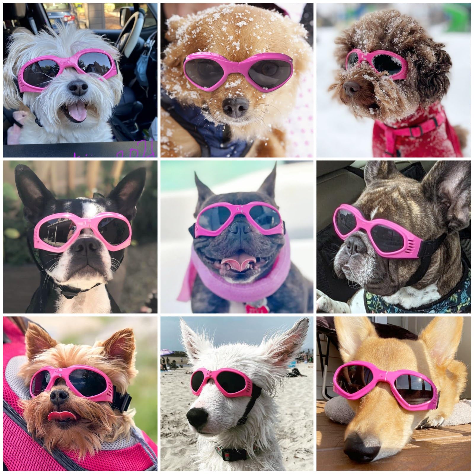 Namsan Dog Sunglasses Medium Breed Uv Protection Dog Goggles For Small To Medium Dogs Windproof Anti-Fog Snowproof Puppy Glasses, Easy Wear/Adjustable (Pink)