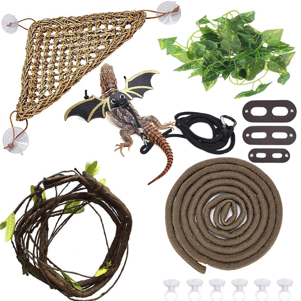 Hamiledyi Bearded Dragon Tank Accessories Lizard Large Hammock Jungle Climber Vines Flexible Leaves Bendable Vine Artificial Branch Habitat Reptile Decor For Chameleon, Lizards,Gecko,Snakes