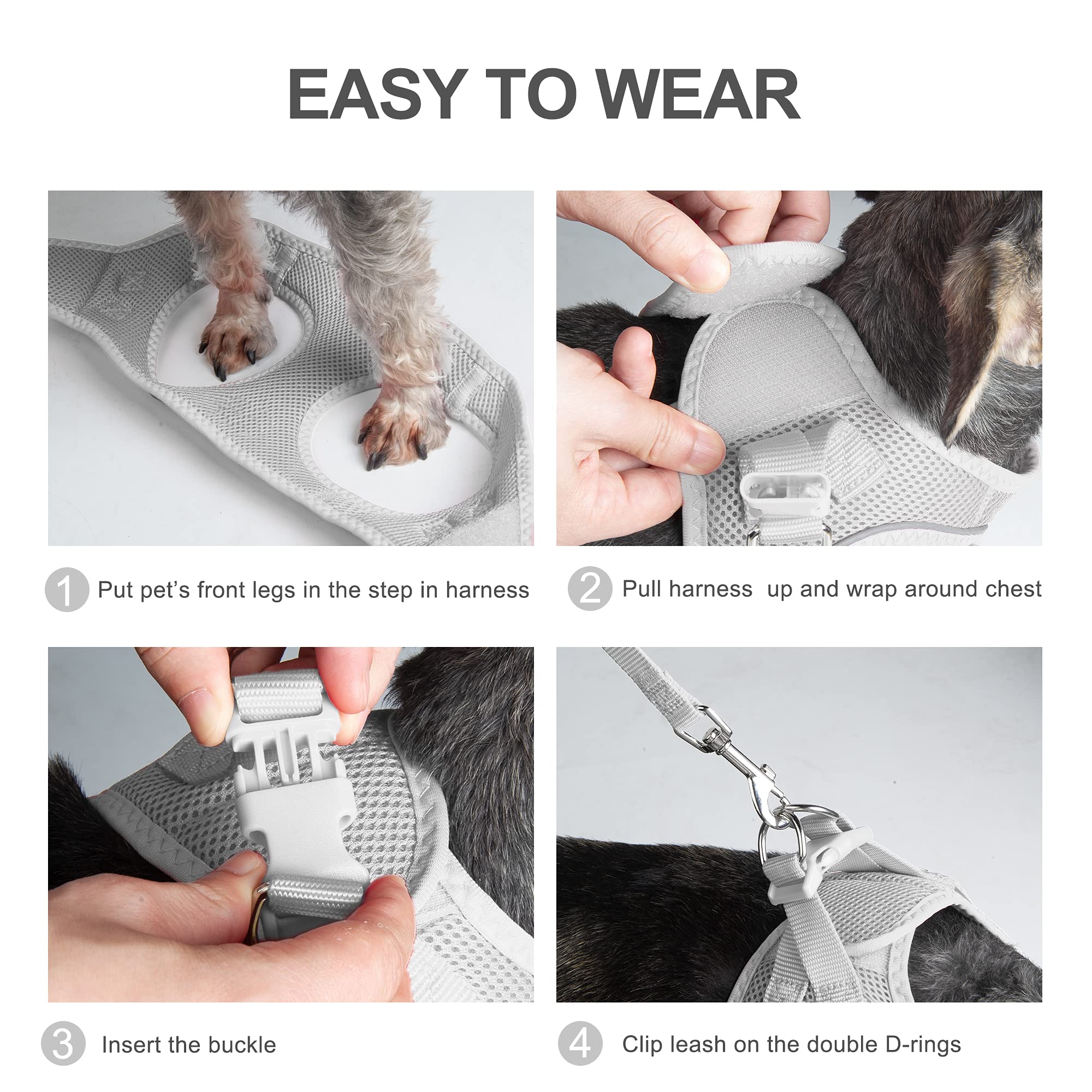 Petifine Extra Small Step In Dog Harness And Leash Set, Cat Harness And Leash Escape Proof, All Weather Mesh Reflective, Step-In Air Vest Harnesses For Puppy(Xxxs, Grey)