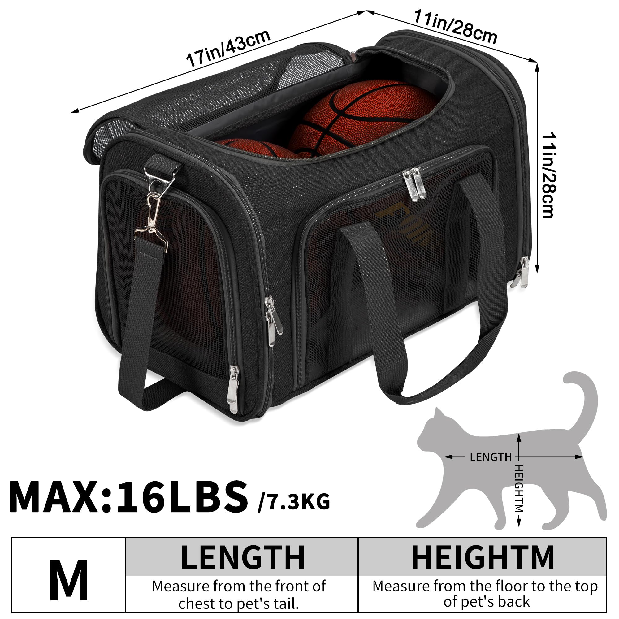 Soft-Sided Cat/Dog/Pet Carrier, Collapsible Pets Travel Carriers For Big Cats/Small Dogs With Shoulder Strap & Removable Mat, Me