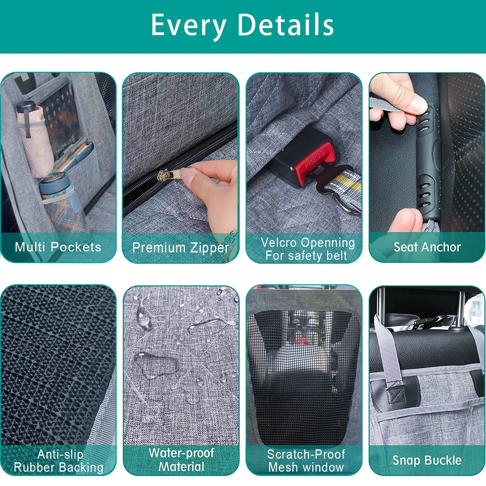 Sevvis Dog Hammock For Car, Suv, Pet Car Seat Cover With Mesh Window,Car Hammock For Dogs Back Seat, Gray