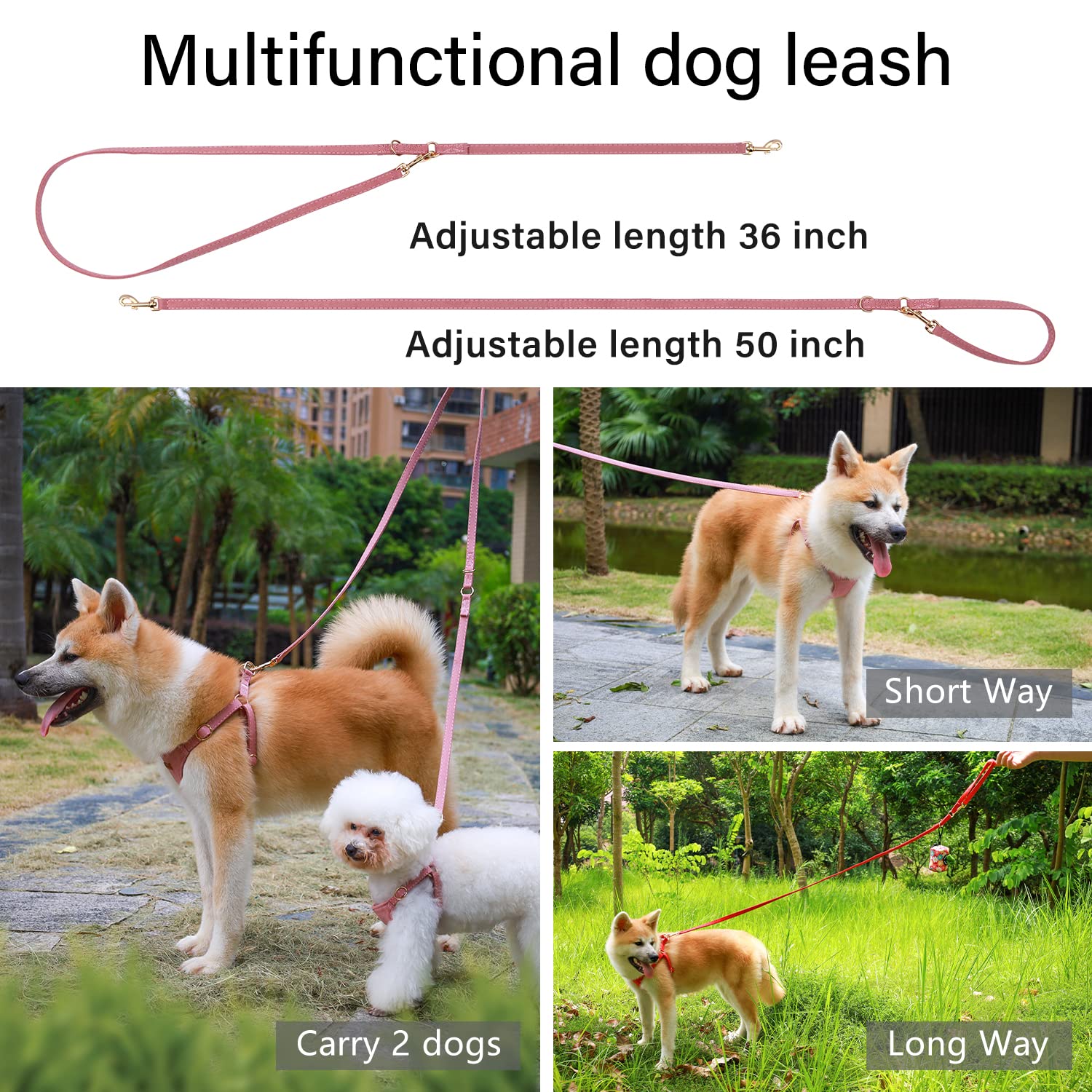 Chede No Pull Puppy Harness And Multifunction Dog Leash Set- 8 Colors Soft Adjustable No Choke Escape Proof Cute,Lightweight Pet Vest Harness For Small And Medium Dog (M, Antique Pink)