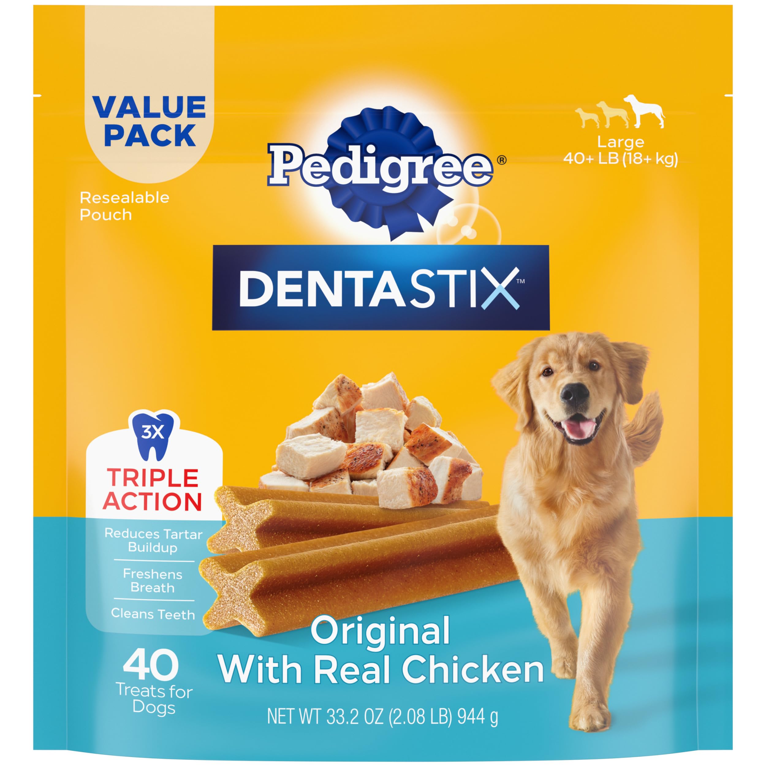 PEDIGREE DENTASTIX Large Dog Dental Treats Original Flavor Dental Bones, 2.08 lb. Value Pack (40 Treats)