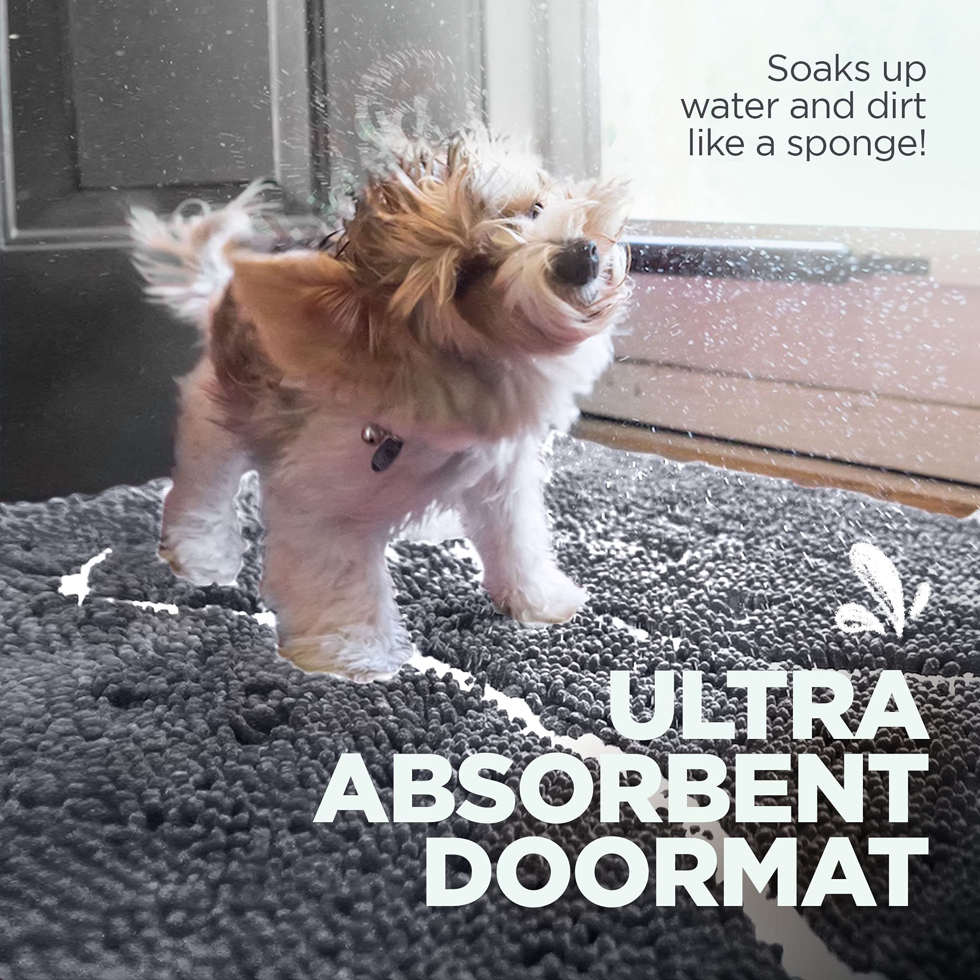 Soggy Doggy Doormat With Bone Design | Gray/Light Gray Bone | Extra-Large 36    X 60    | Ultra Absorbent Microfiber Chenille We