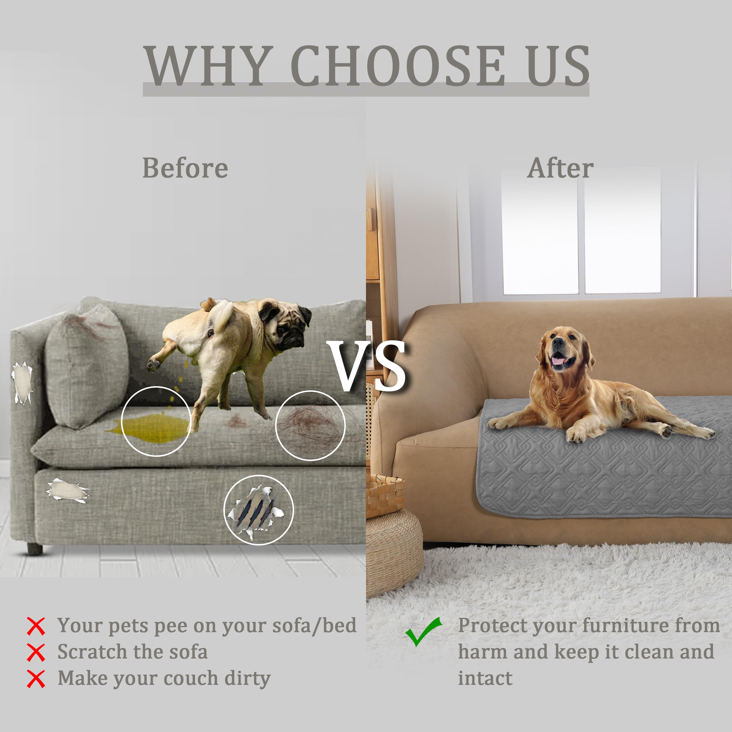 Fuguitex Waterproof Dog Bed Cover Dog Blanket For Pet Furniture Bed Couch Sofa Reversible Linen Texture(30''*70'',Dark Grey+ Lig