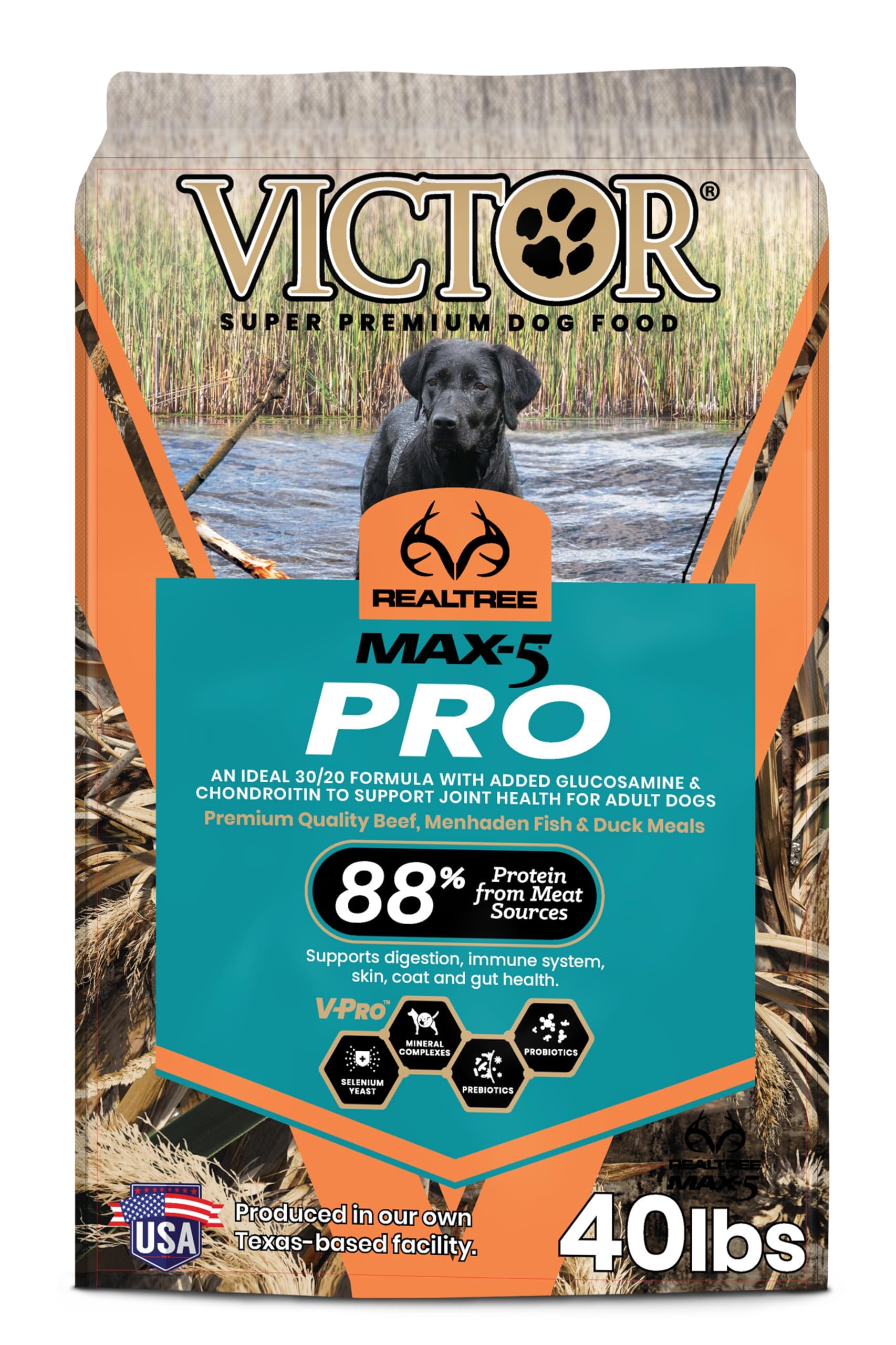 Victor Super Premium Dog Food - Realtree MAX-5 PRO Dry Dog Food - 30% Protein, Gluten Free for Active Adult Dogs, 40lb