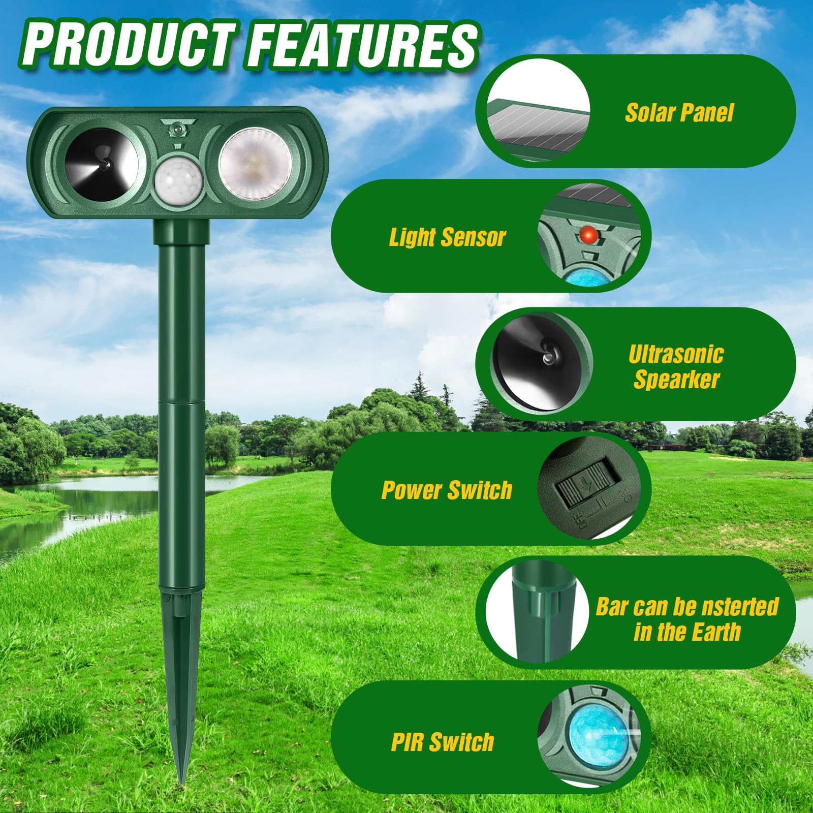 Outdoor Solar Powered Cat Deterrent, Ultrasonic Cat Deterrent With Motion Sensor And Flashing Light, Waterproof Deterrent Device