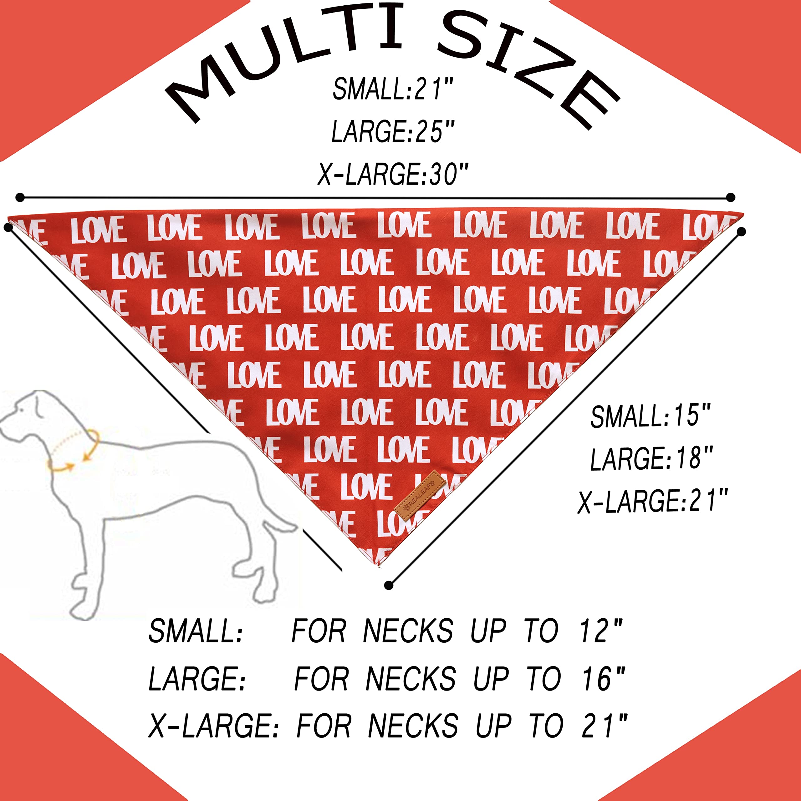 Realeaf Love Dog Bandanas 2 Pack, Triangle Reversible Mothers Day Valentine'S Day Pet Scarf For Boy And Girl, Premium Durable Fa