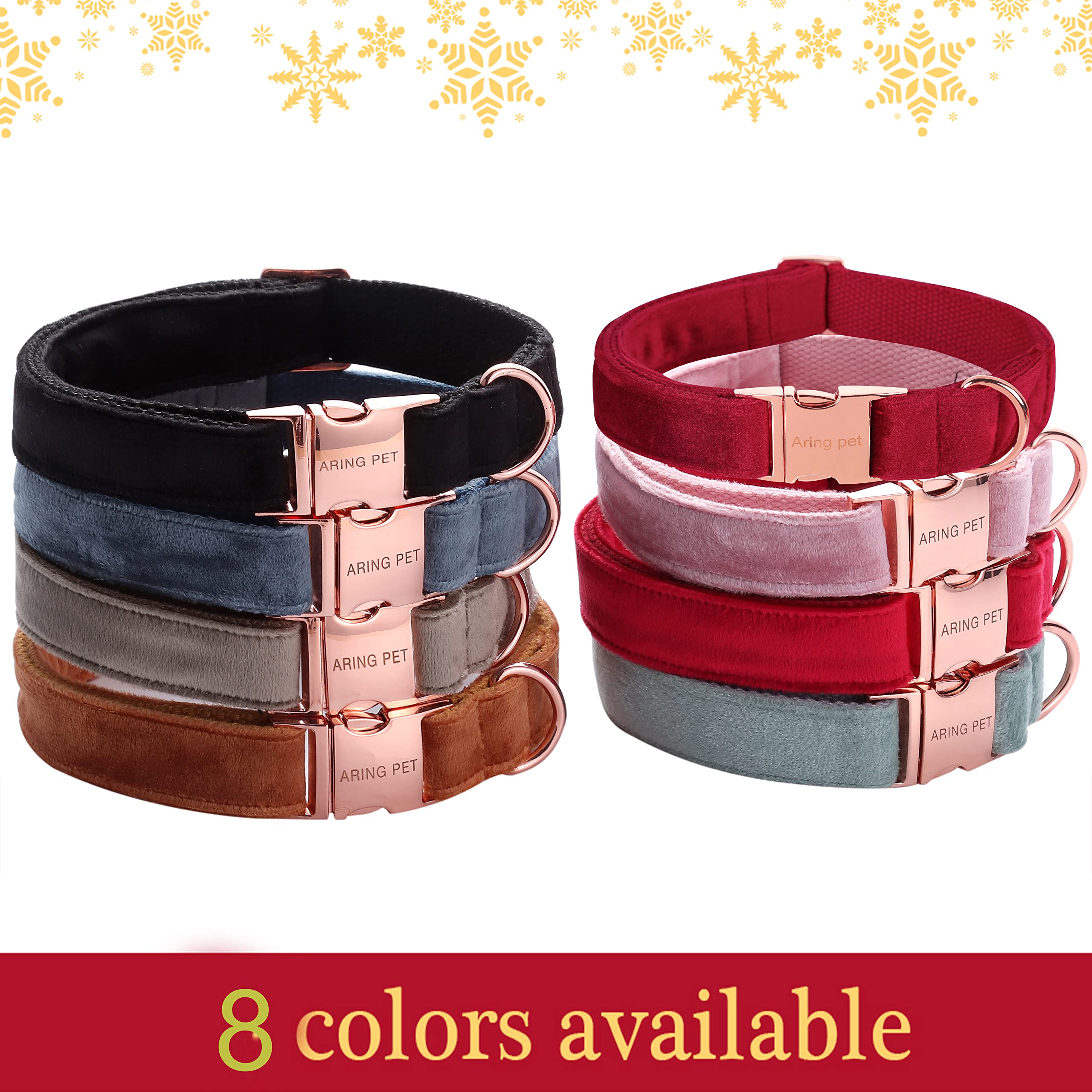Aring Pet Velvet Dog Collar Set, Cute Velvet Dog Collar And Leash Set, Soft & Comfy, Adjustable Christmas Red Collars With Metal