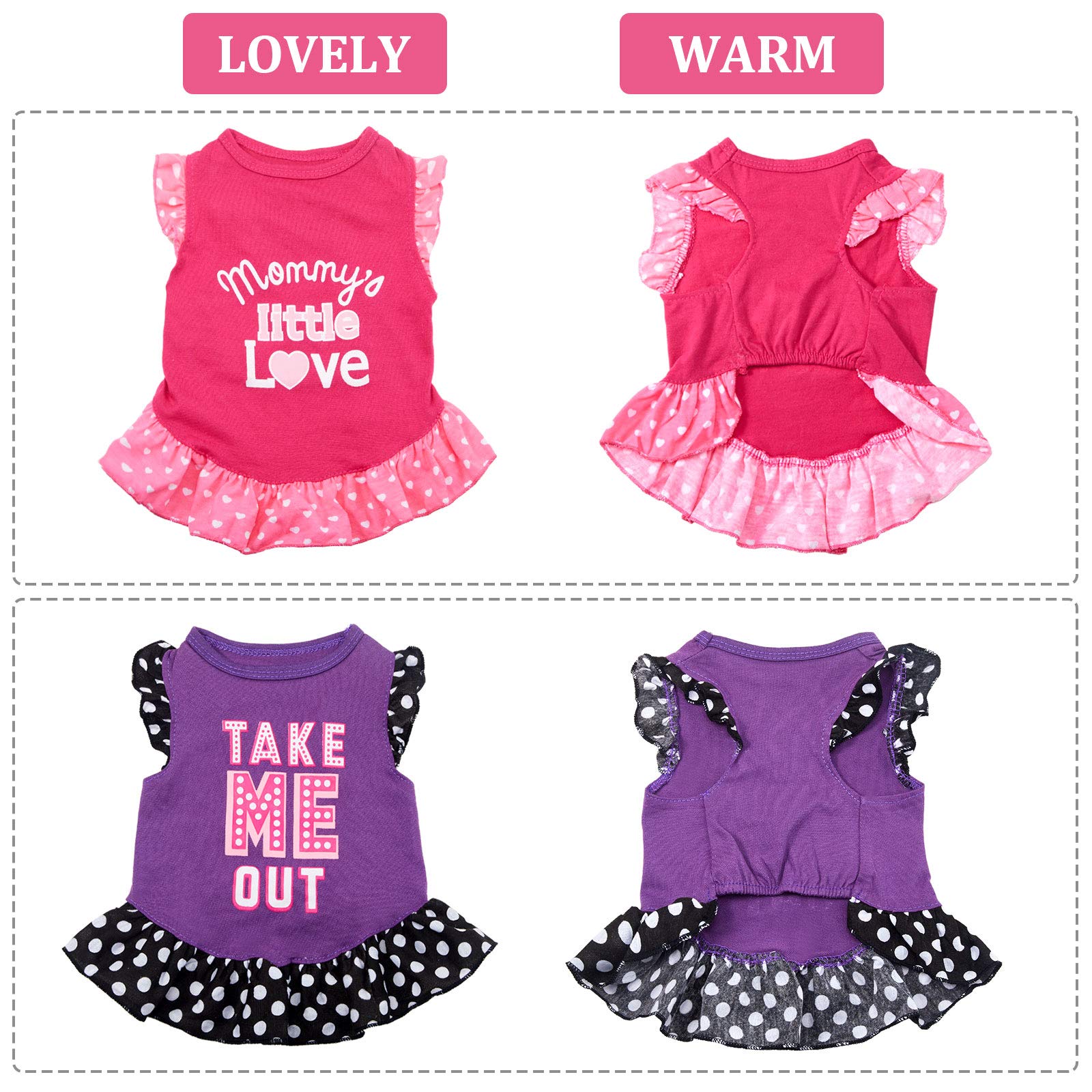 2 Pieces Dog Dresses For Small Dogs Cute Girl Female Dog Dress Mommy Puppy Shirt Skirt Doggie Dresses Pet Summer Clothes Apparel For Dogs And Cats (Love And Me,X-Small)