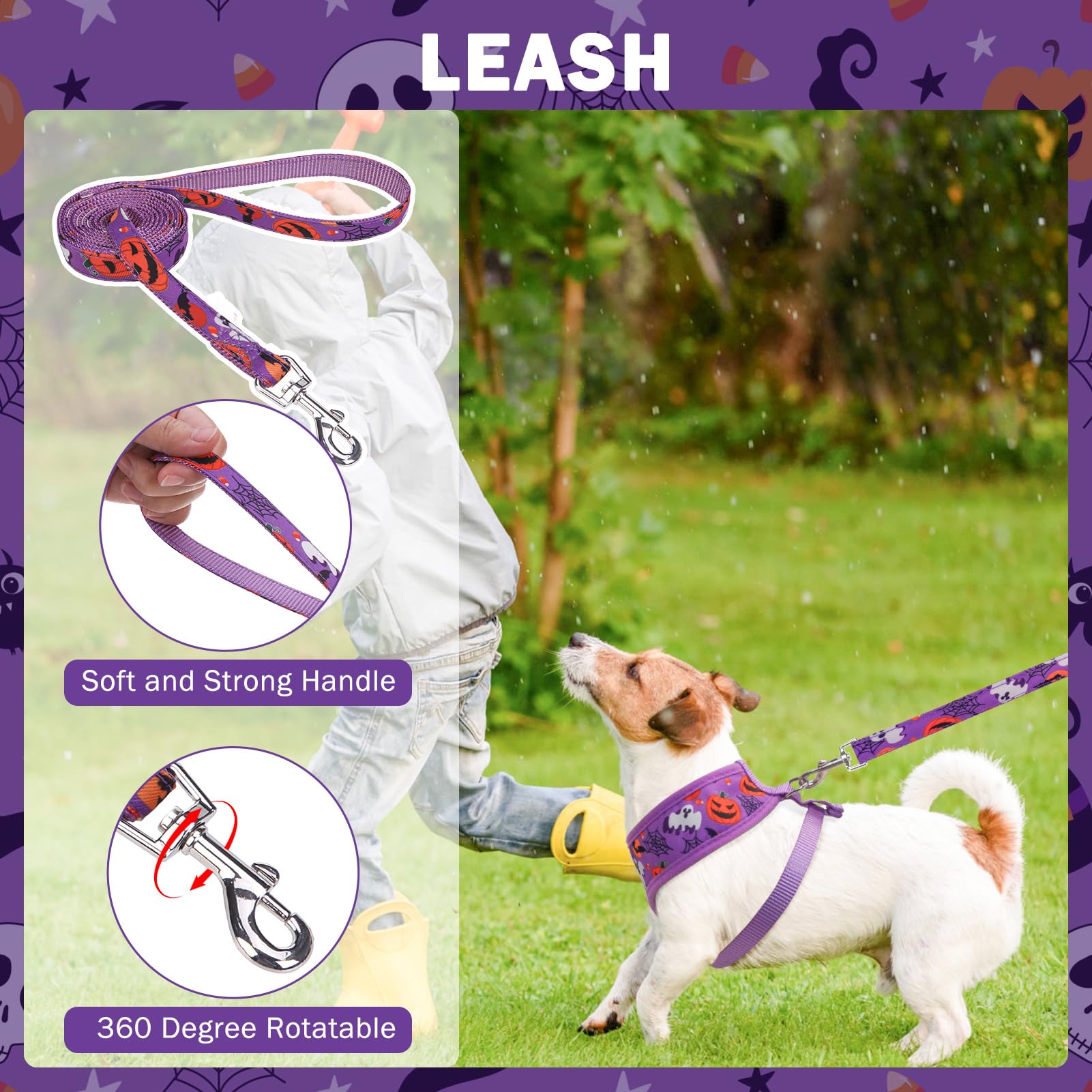 Scenereal Small Dog Harness Collar And Leash Set, Adjustable No Pull Pet Harnesses, No Chock Soft Mesh Step In Vest Halloween Co