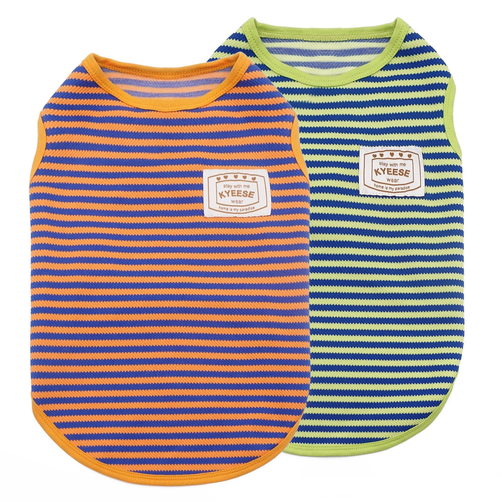 Kyeese 2Pack Dog Shirts Striped For Small Pets Soft Stretchy Puppy T-Shirts Lightweight Canine Tank Top Sleeveless Pet Vest Brea