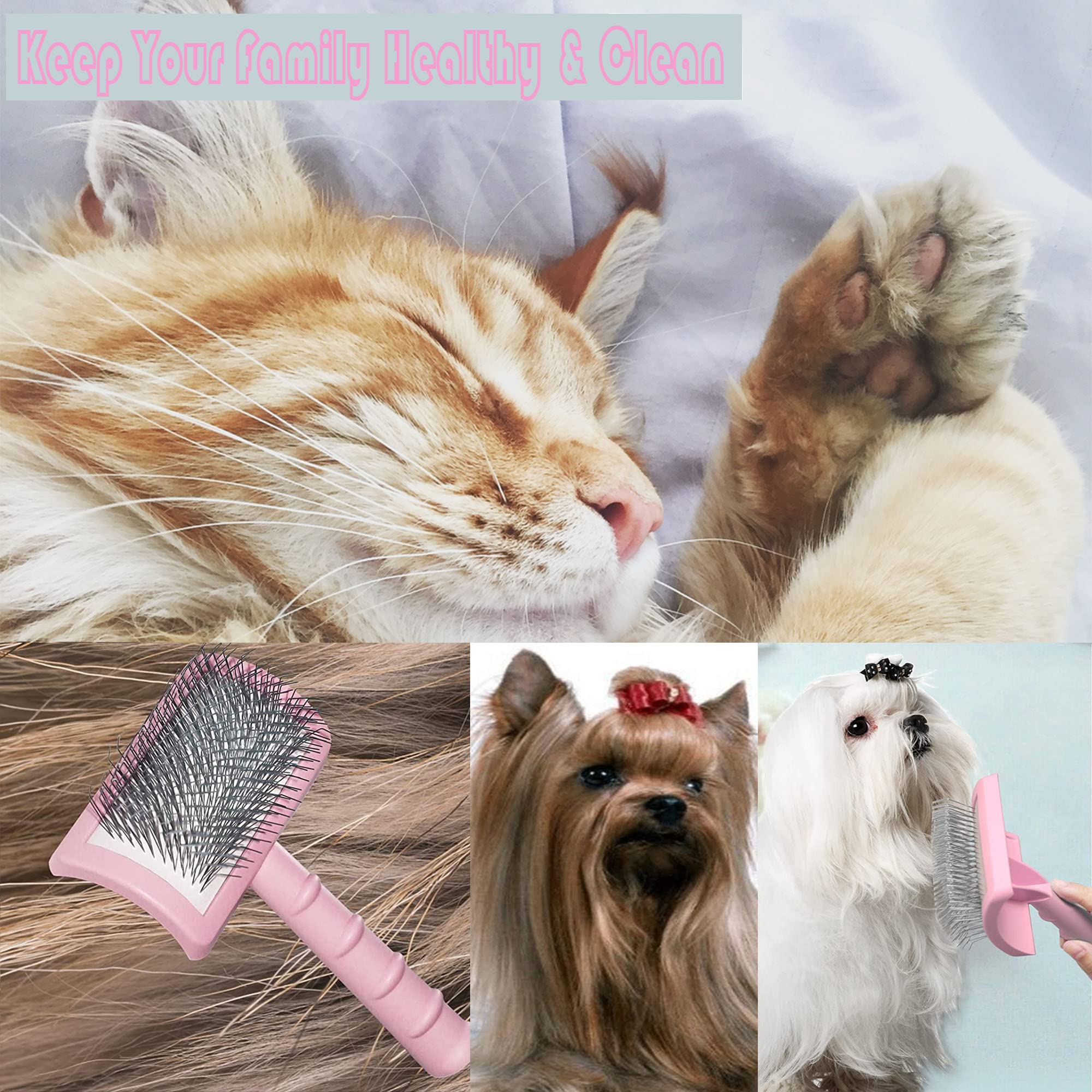 Tinypoint Large Slicker Brush For Dogs,Cats,Extra Long Pin Shedding Brush For Long Haired Dog,Cat, Pet Grooming Wire Brush For Thick Undercoat Curly Hair,25Mm(1'),Pink