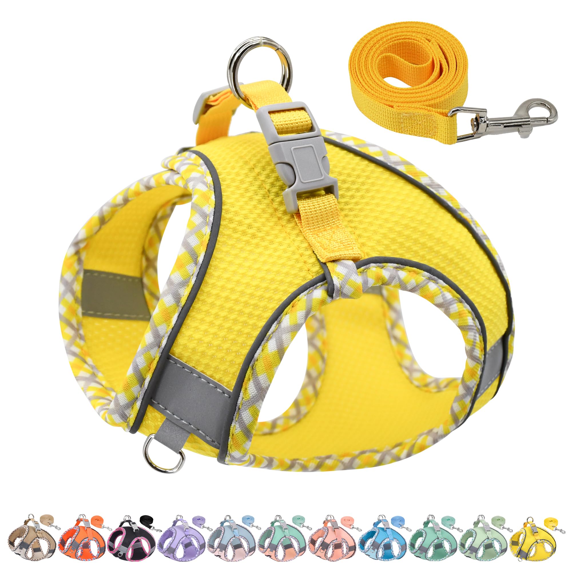 AIITLE Teacup Puppy Harness with Leash - Adjustable Soft Vest with Magic Magic Tape & Reflective Safety Strips, Easy-Put-On for 