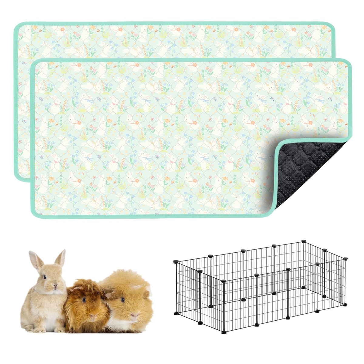 Cimiycob Guinea Pig Cage Liners, C&C 2X4 2 Pack Washable Guinea Pig Bedding, Waterproof Reusable & Anti Slip, Super Absorbent Gu