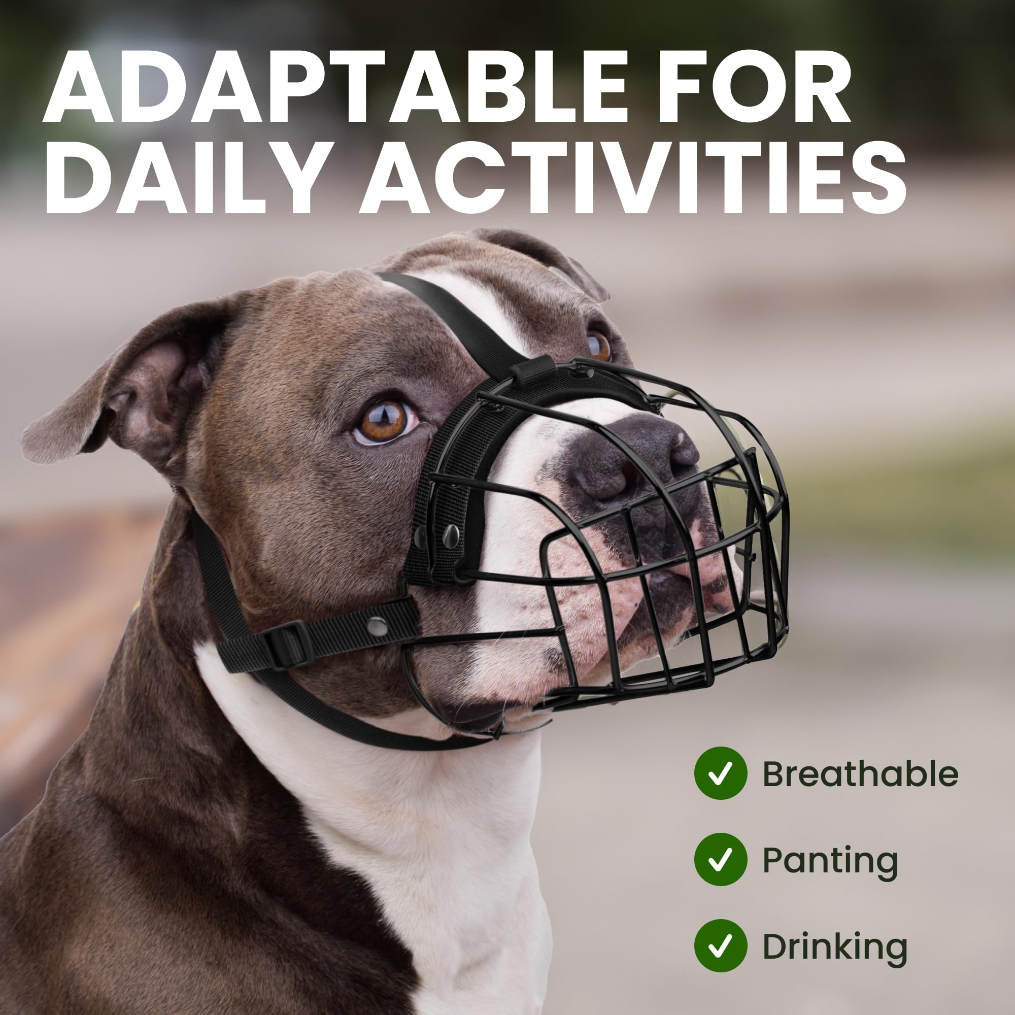 Bronzedog Pitbull Dog Muzzle Breathable Metal Basket For Large Dogs Amstaff Staffordshire Terrier Biting Chewing Barking (Nylon,