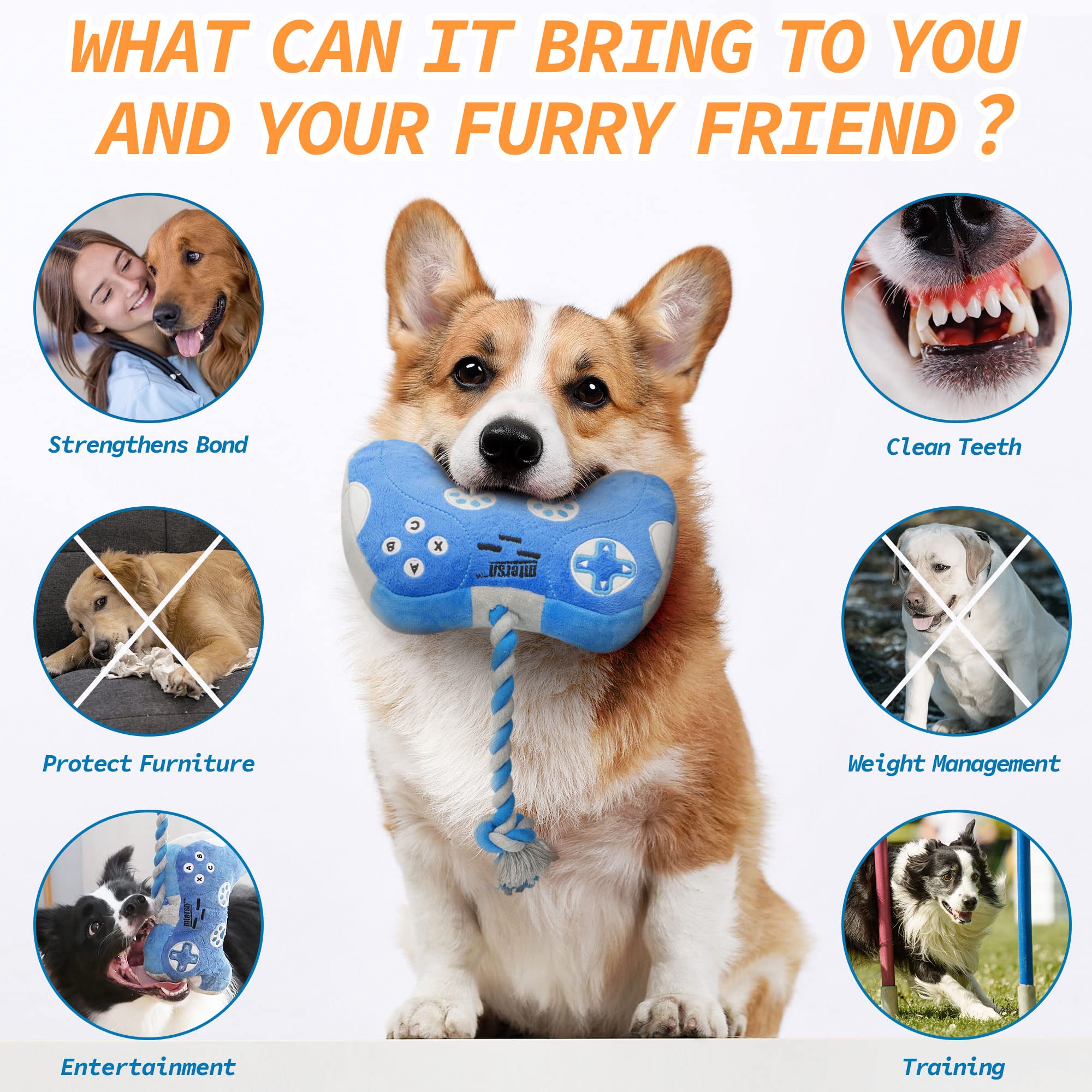 Mtersn Cute Squeaky Dog Toys : Blue Game Controller Plush Dog Toy And Funny Puppy Chew Toys With Full Crinkle Paper - Cool Dog Birthday Toys For Small, Medium And Large Dogs