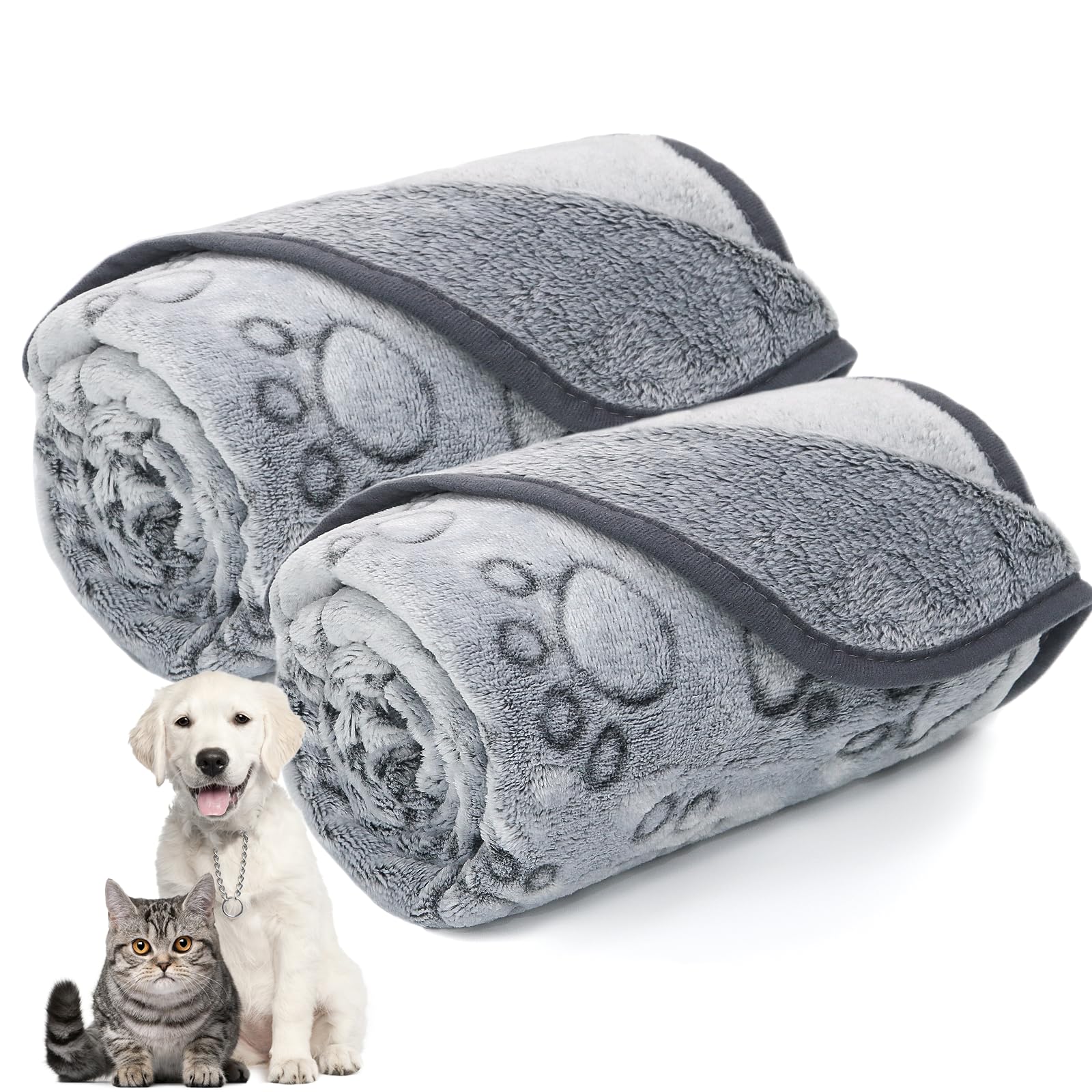 Fleece Dog Blanket for Medium Large Dogs - Washable Paw Print Pet Blanket for Bed Couch Protection