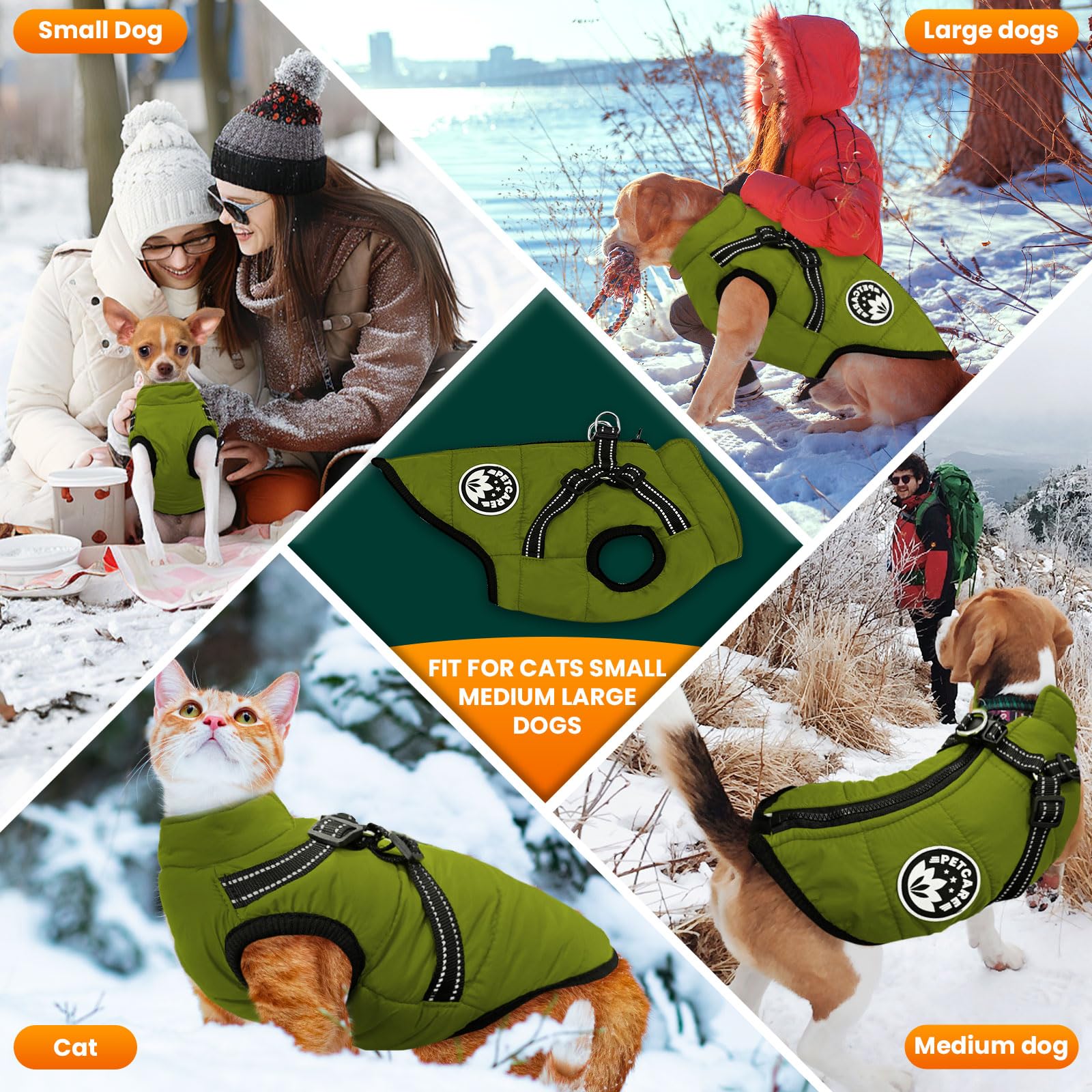 Petcare Winter Dog Coat With Harness Built-In Waterproof Jacket, Warm Fleece Vest, Windproof Snow Jacket, Reflective, Cold Weath