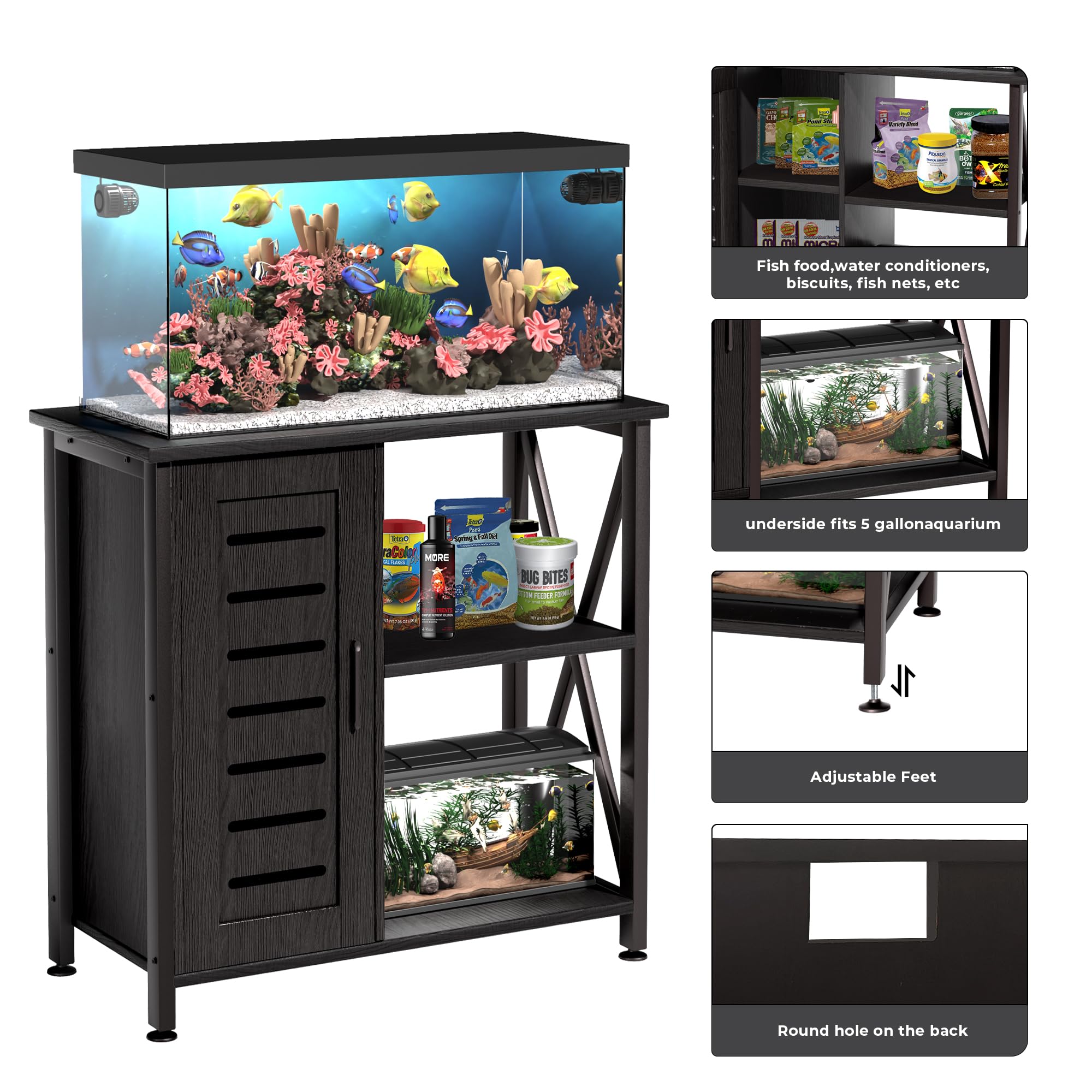 Herture 20-29 Gallon Fish Tank Stand, Aquarium Stand with Cabinet Accessories Storage, Heavy Duty Metal Frame, 31.49 L*15.74 W T