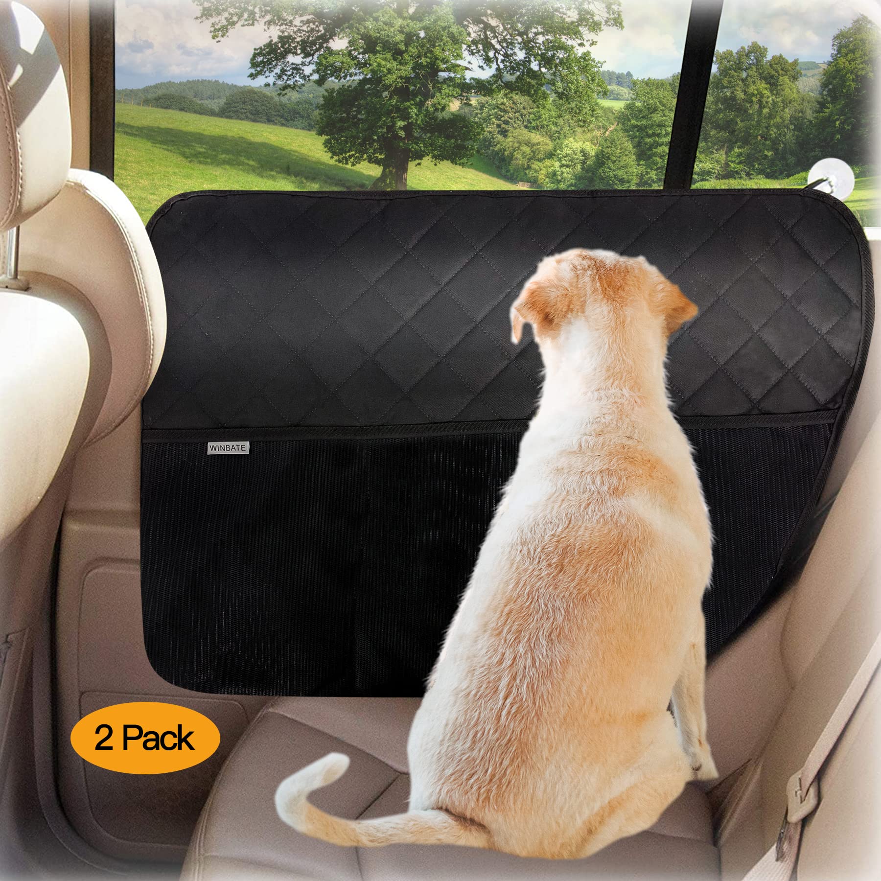 Winbate 2Pcs Car Door Protector For Dogs Pet Car Door Cover-Waterproof Scratchproof Nonslip Durable Car Door Protector, Machine Washable Pet Vehicle Door Guard (2 Packs Universal Fit)