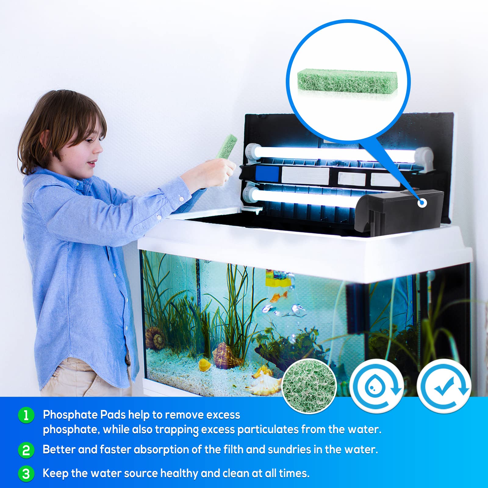 12 Count Mixed Pack Filter Pads for aqueon with Ammonia&Carbon&Phosphate Reducer, Fish Tank Filter Pads for QuietFlow LED PRO Mo