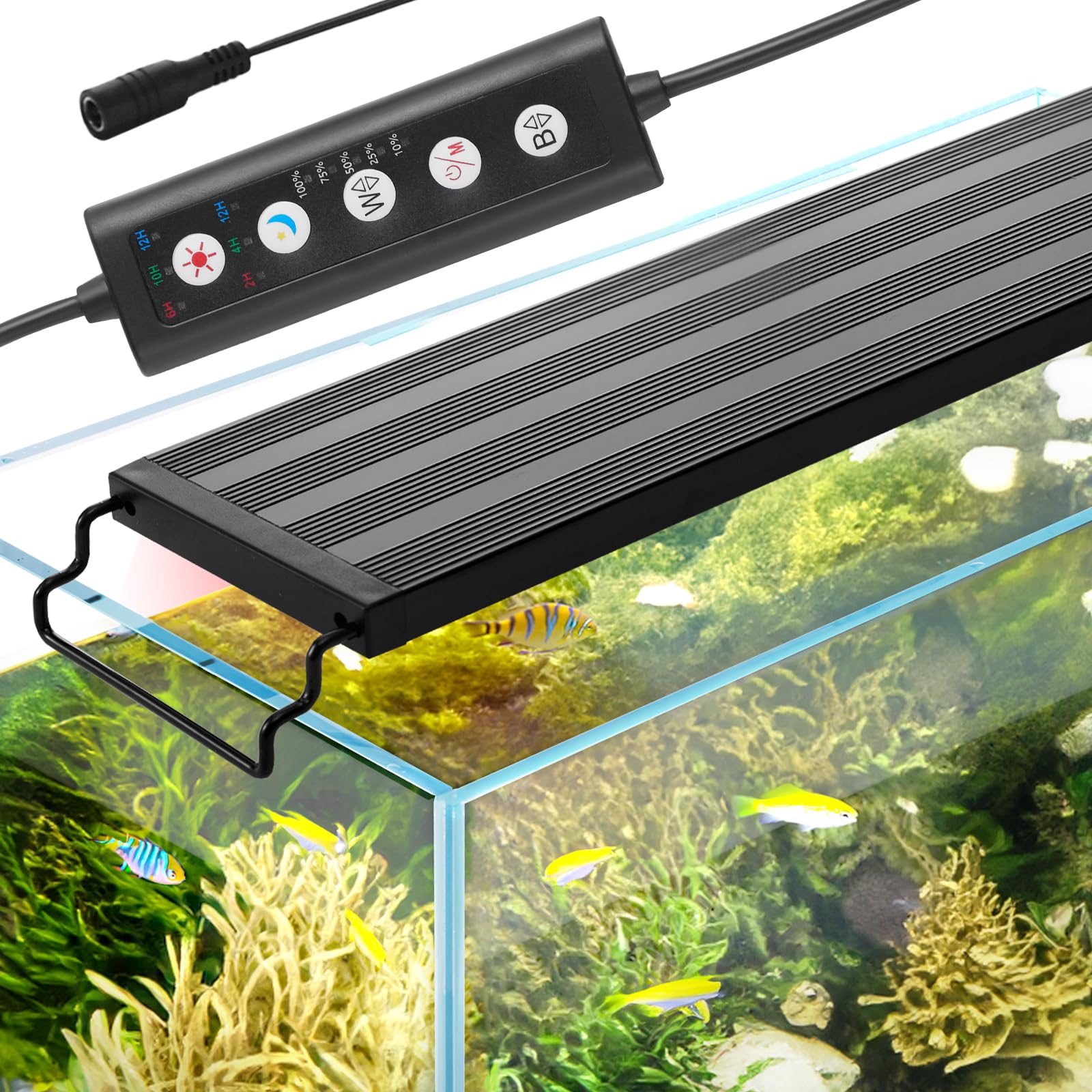 Vevor Aquarium Light, 14W Full Spectrum Fish Tank Light With 5 Levels Adjustable Brightness, Adjustable Timer And Power-Off Memo