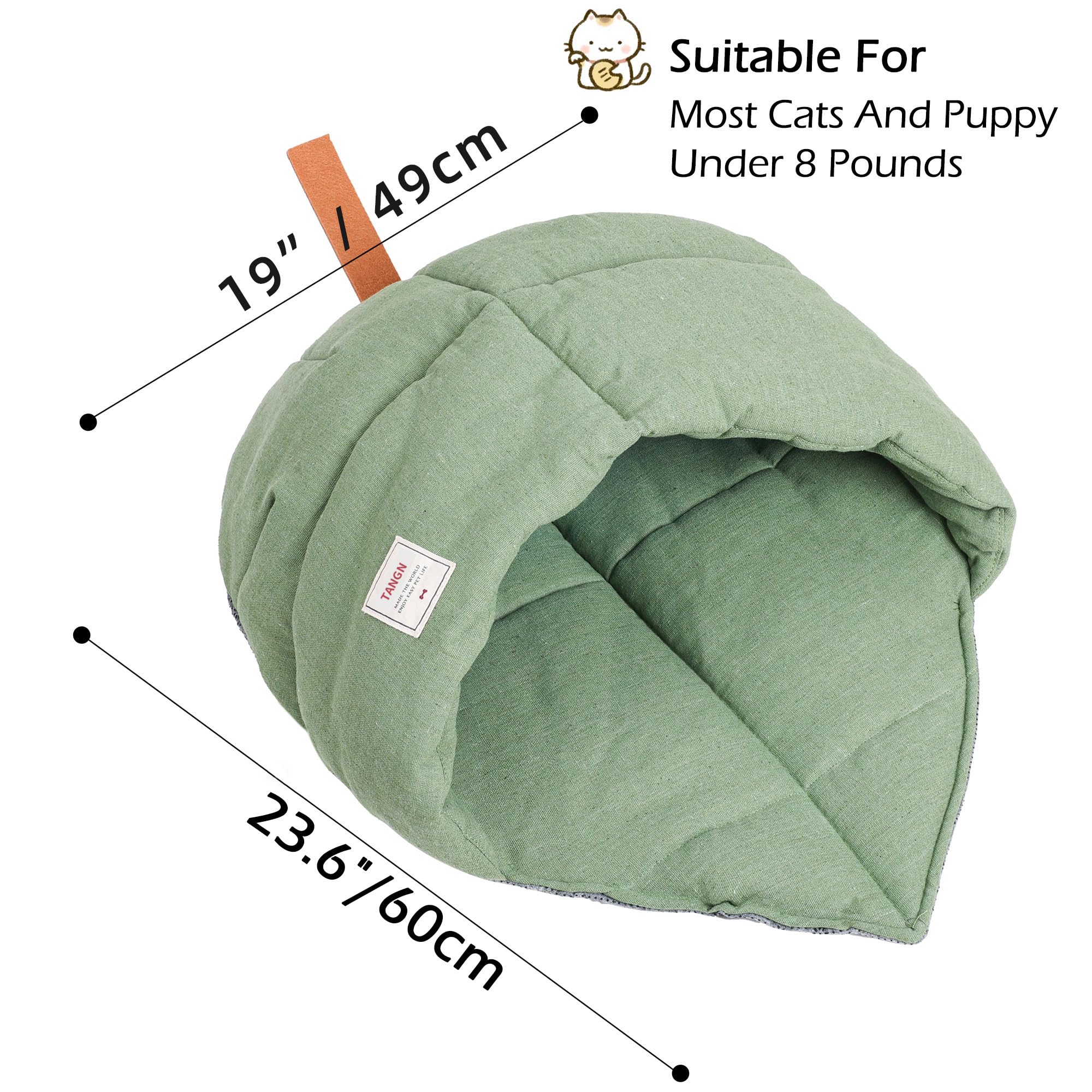 TANGN Cat Sleeping Bag - Cozy Linen Fabric Bed Cave for Indoor Puppy & Kitten, Green, Model PD50082