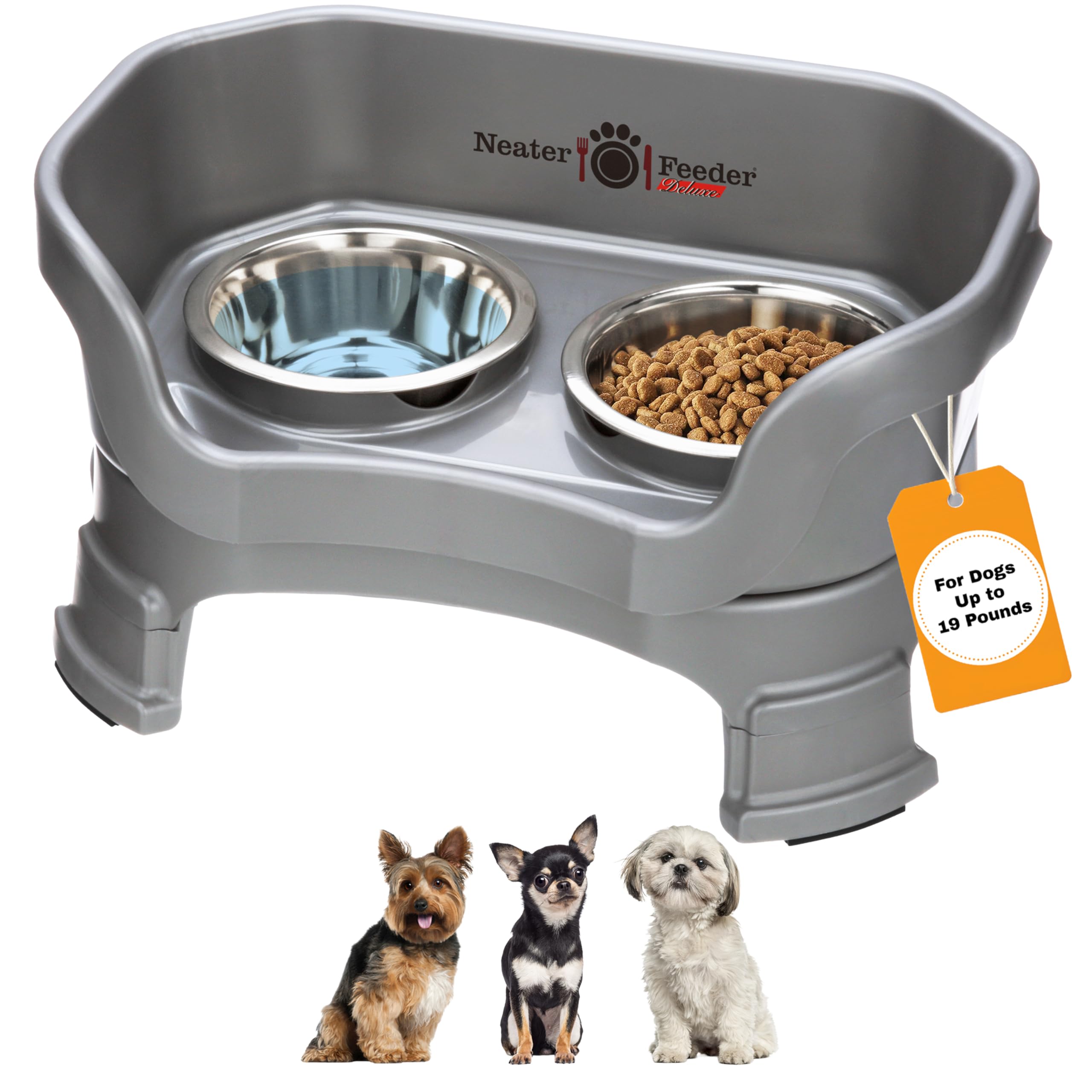 Neater Feeder Deluxe Mess Proof Dog Bowls Elevated for Small Breeds - Made in USA - No Spill Raised Dog Food Bowl Stand w/Leg Ex
