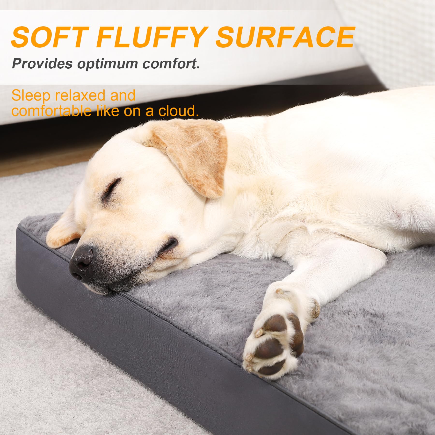 Ksiia Orthopedic Dog Bed Dog Crate Bed Waterproof Dog Beds For Large Dogs Deluxe Plush Washable Dog Bed With Egg Crate Foam & Removable Cover, 35 X 22 Inch, Dark Gray