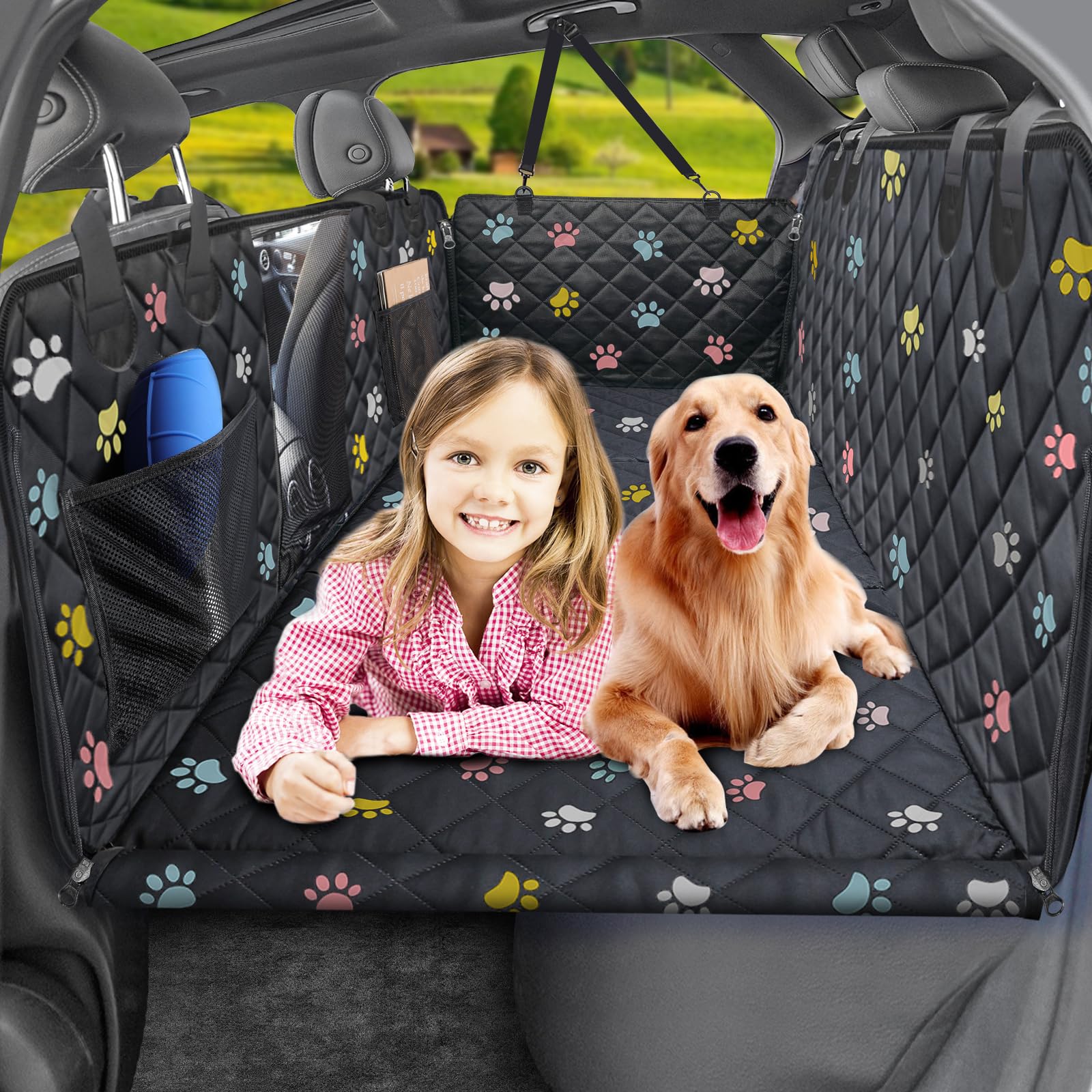 Urpower Back Seat Extender For Dogs, Dog Car Seat Cover Hard Bottom Holds 400 Lbs, Waterproof Dog Hammock For Car Pet Backseat P